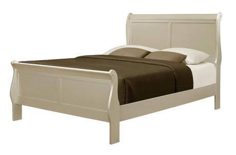 Louis Phillipe Champagne Finish Queen Size Panel Sleigh Bed Solid Wood Wooden Bedroom Furniture - Home Elegance USA