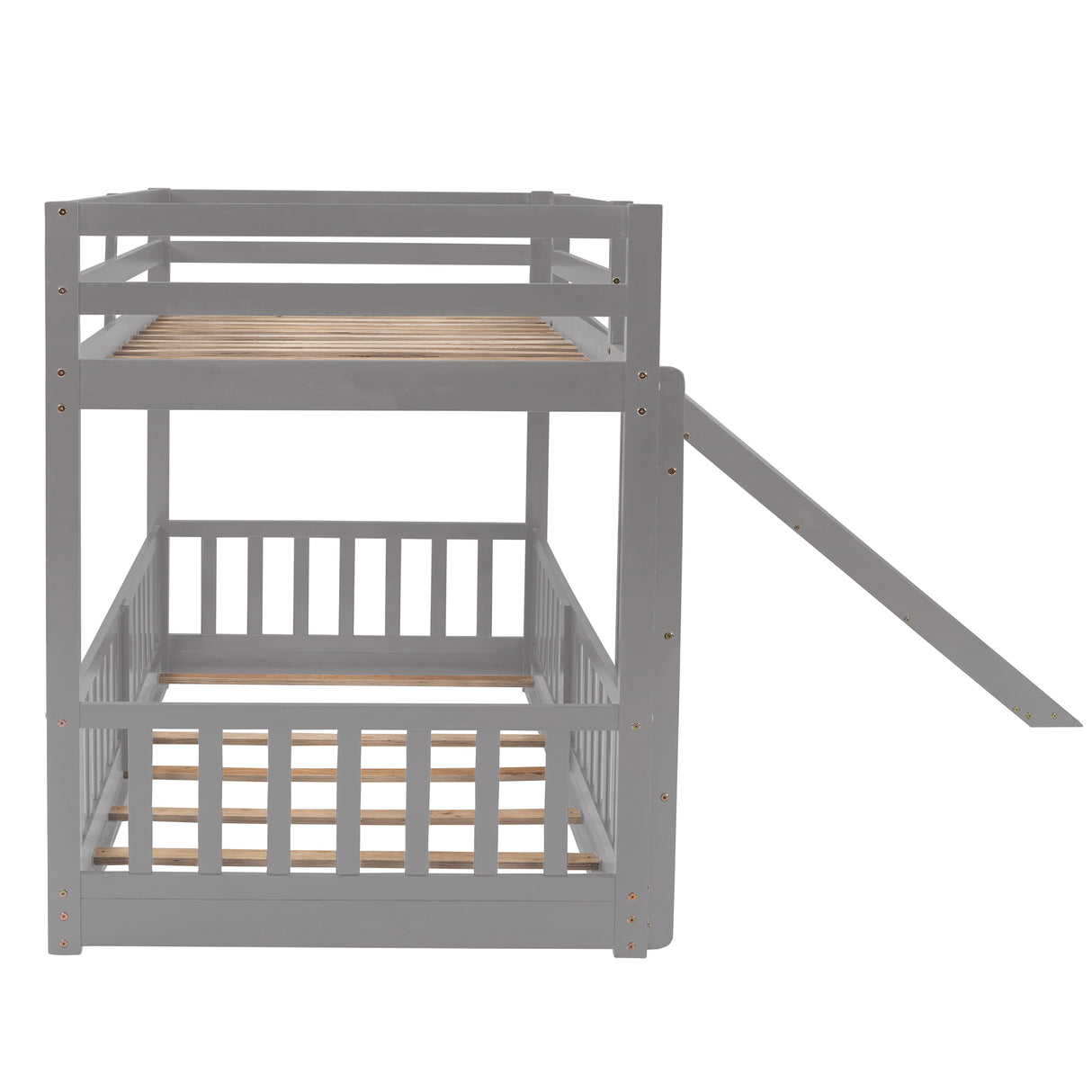 Twin Over Twin Bunk Bed with Slide and Ladder, Gray(Old SKU:LP000009AAE) - Home Elegance USA