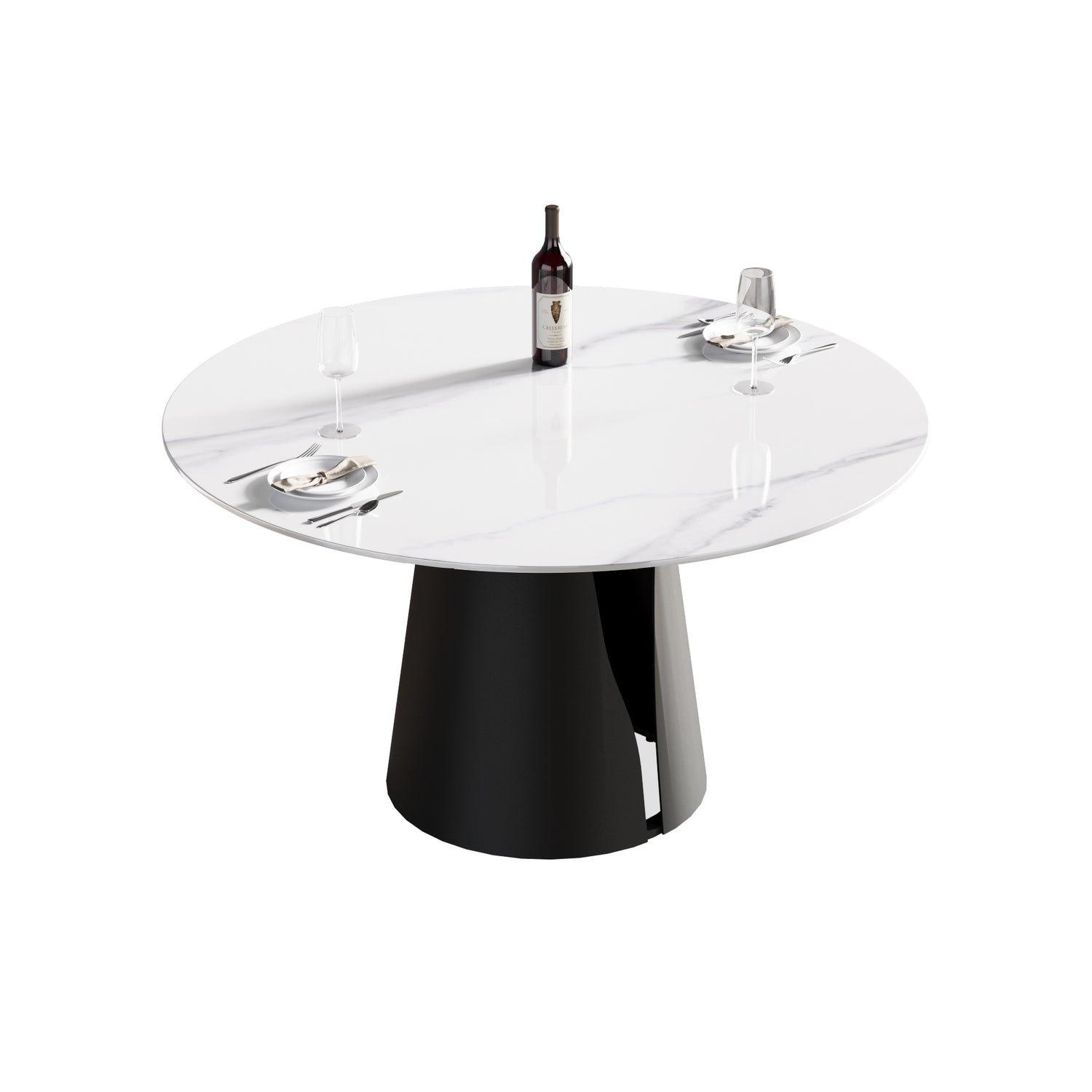 53.15"Modern artificial stone round black carbon steel base dining table - can accommodate 6 people | Home Elegance USA