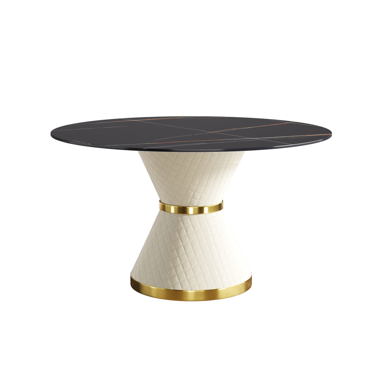 53.15"Modern artificial stone round white carbon steel base dining table - can accommodate 6 people | Home Elegance USA
