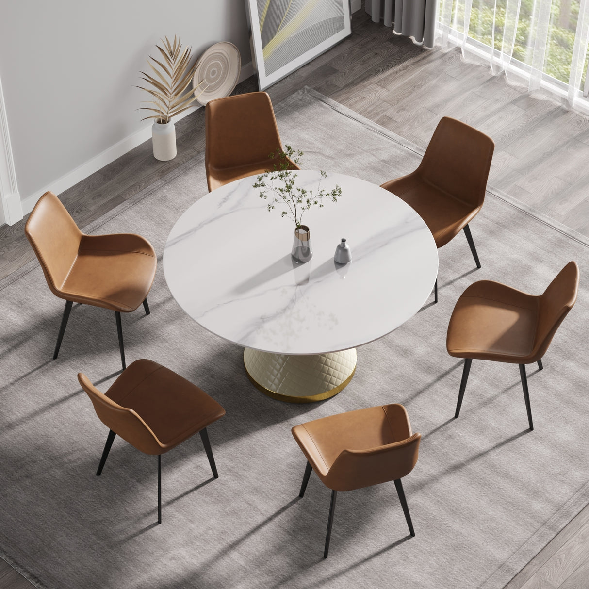 53.15"Modern artificial stone round white carbon steel base dining table - can accommodate 6 people | Home Elegance USA