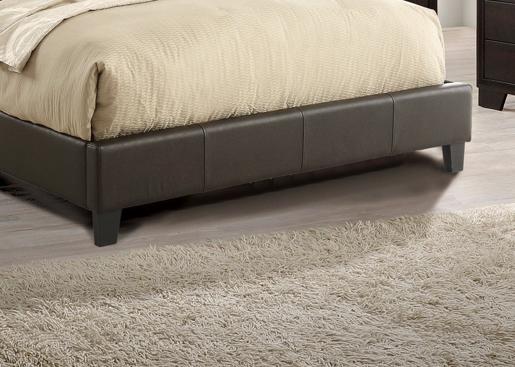 California King Size Bed 1pc Bed Set Brown Faux Leather Upholstered Two - Panel Bed Frame Headboard Bedroom Furniture | Home Elegance USA