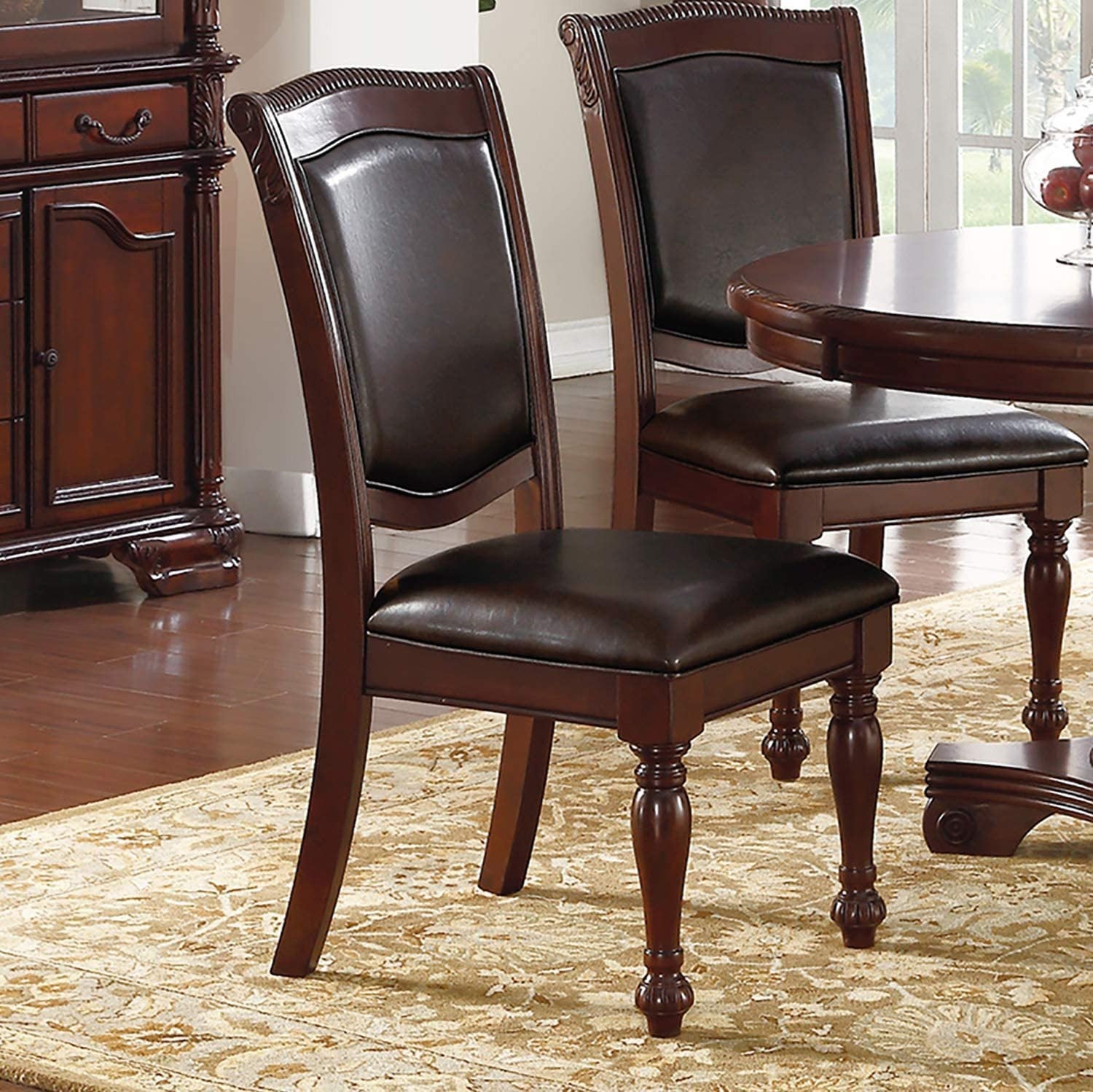 Majestic Royal Dining Room Table w Leaf 2x Arm Chairs And 6x Side Chairs Brown 9pc Set Rubberwood Dining Table Double Pedestal Base Rectangle Table - Home Elegance USA