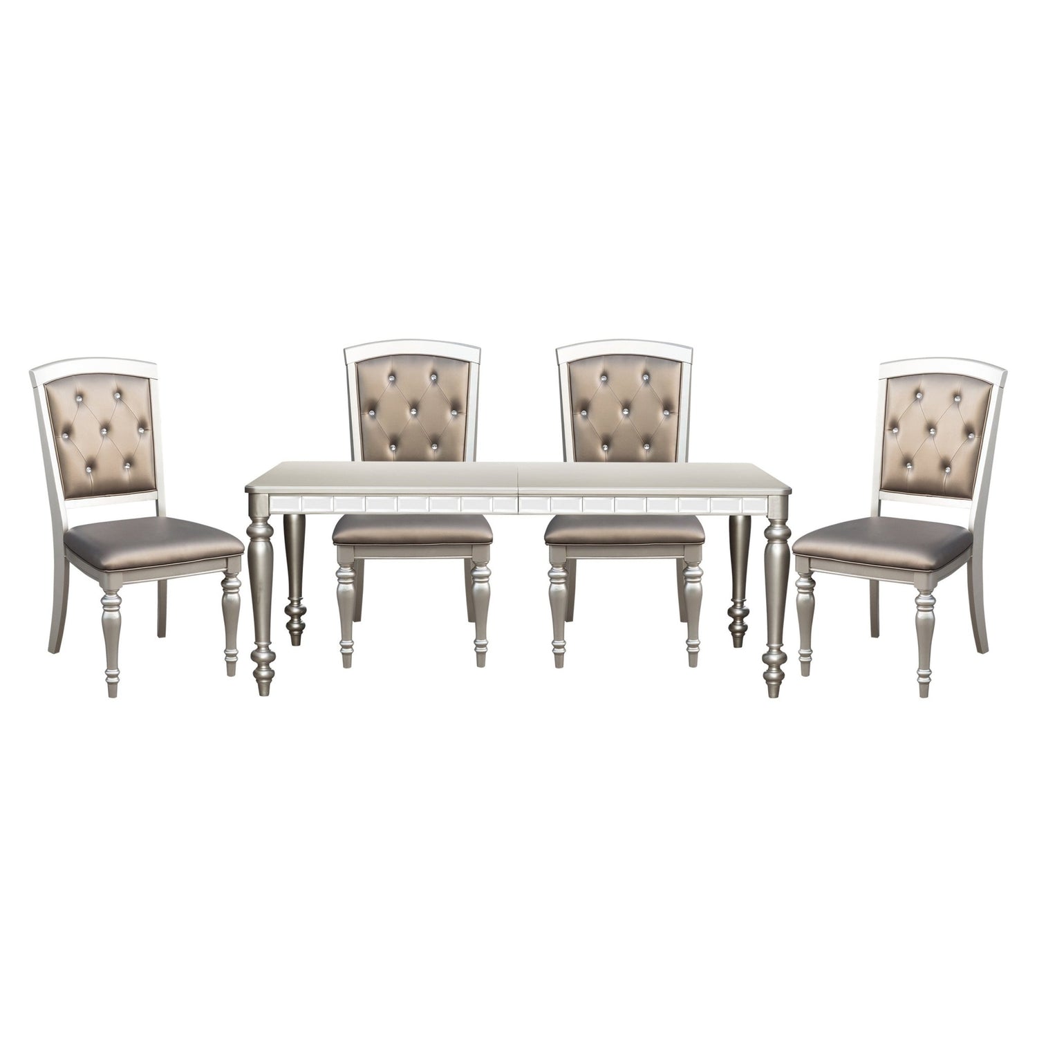 Glamorous Silver Finish Dining Set 5pc Dining Table 4x Side Chairs Crystal Button Tufted Upholstered Modern Style Furniture - Home Elegance USA