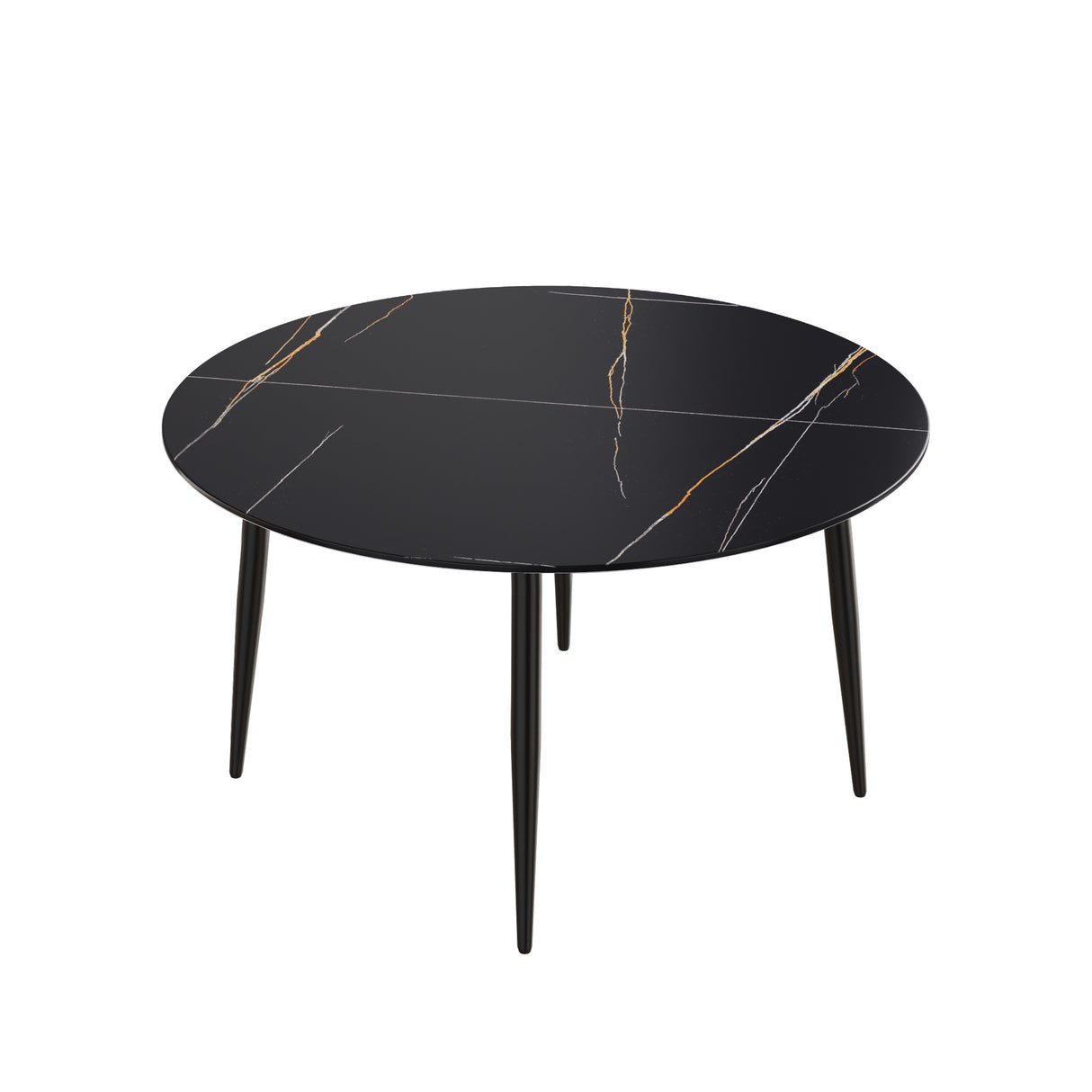 53.15 " modern artificial stone black round dining table with black metal legs - can accommodate 6 people. | Home Elegance USA