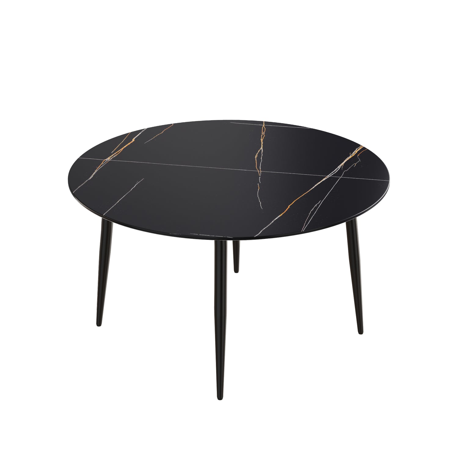 53.15 " modern artificial stone black round dining table with black metal legs - can accommodate 6 people. | Home Elegance USA