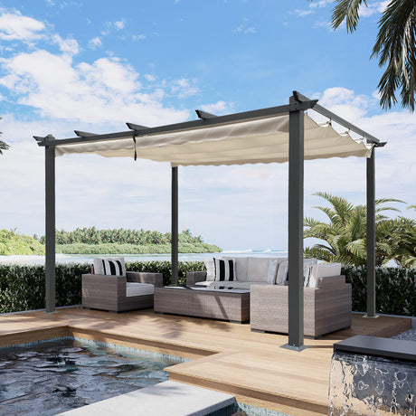 13 x 10 Ft Outdoor Patio Retractable Pergola With Canopy Sun shelter Pergola for Gardens,Terraces,Backyard