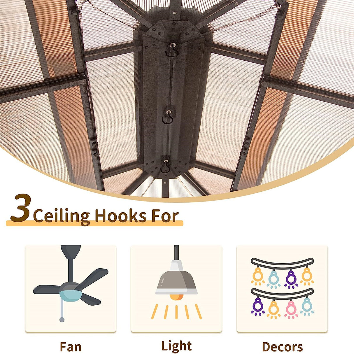 10'x12' Hardtop Gazebo, Permanent Outdoor Gazebo with Polycarbonate Double Roof, Aluminum Gazebo Pavilion with Curtain and Net for Garden, Patio, Lawns, Deck, Backyard(Wood - Looking) | Home Elegance USA