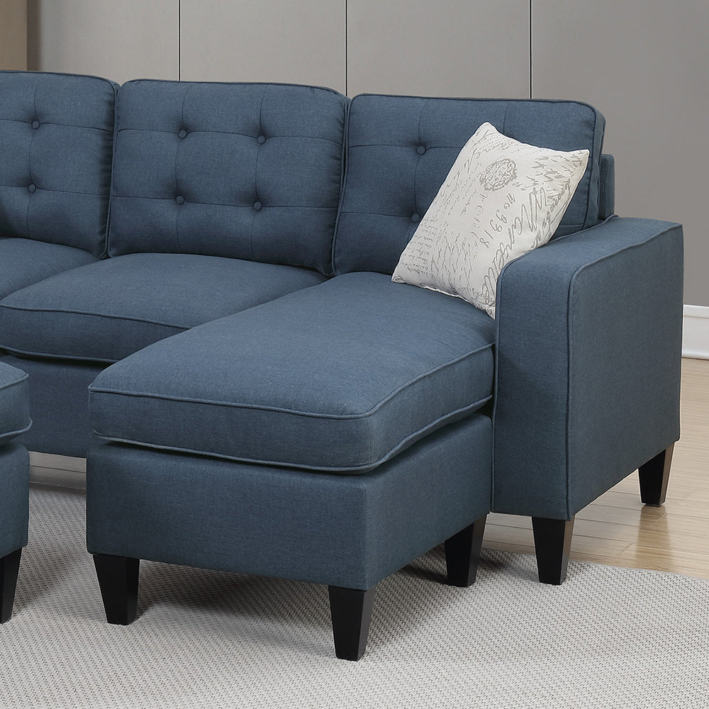 Polyfiber Reversible Sectional Sofa with Ottoamn in Navy - Home Elegance USA