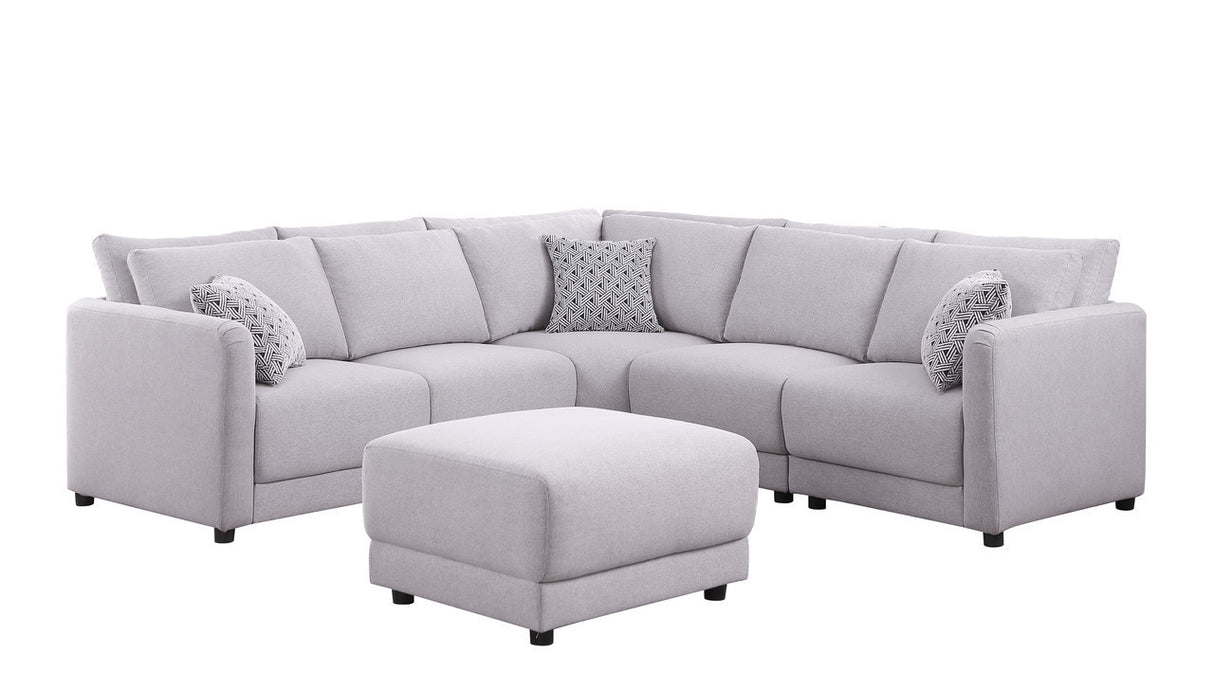Penelope Light Gray Linen Fabric Reversible L-Shape Sectional Sofa with Ottoman and Pillows - Home Elegance USA