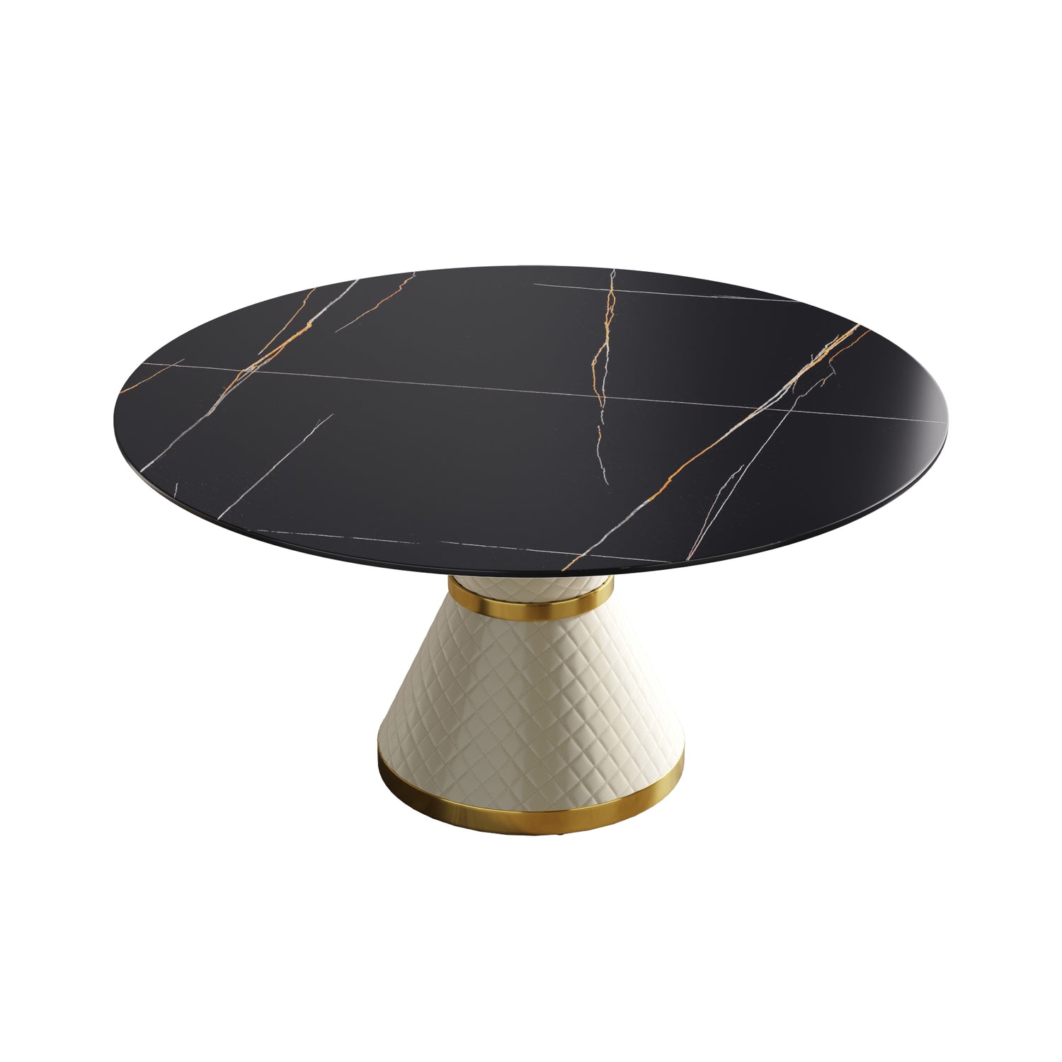 59.05"Modern artificial stone round white carbon steel base dining table - can accommodate 6 people | Home Elegance USA