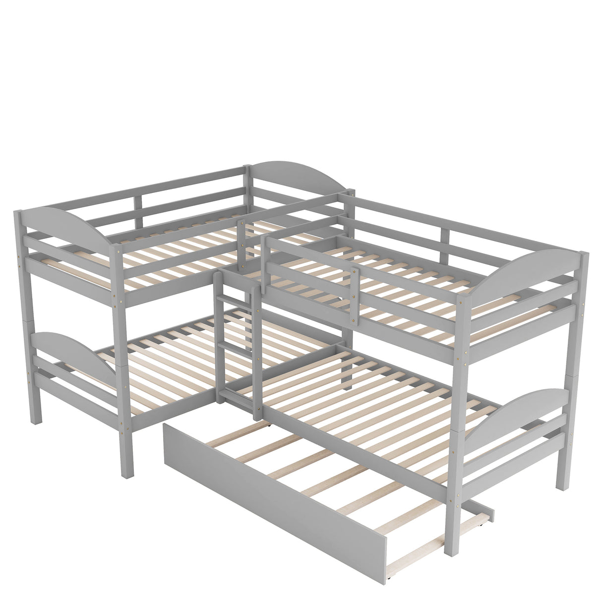 Twin L-Shaped Bunk bed with Trundle-Gray(OLD SKU:LP000024AAE) - Home Elegance USA