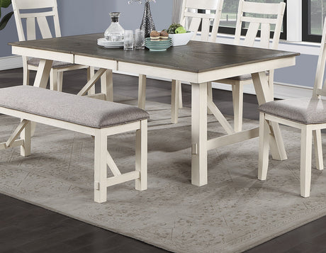Dining Room Furniture Dining Table White Finish Table w Grey Wooden Top 1pc Rectangular Table with Leaf | Home Elegance USA