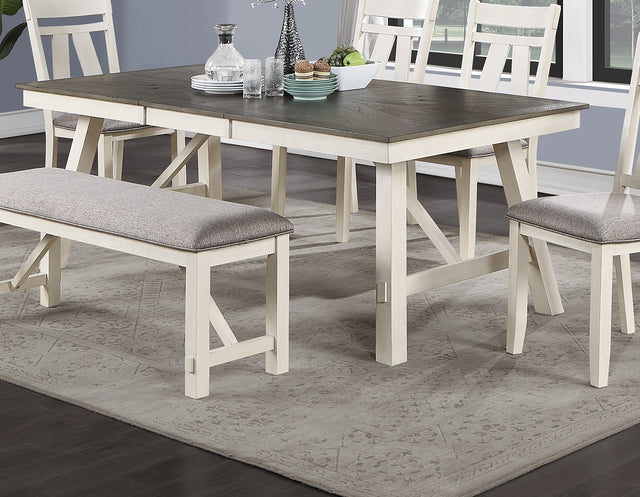 Dining Room Furniture Dining Table White Finish Table w Grey Wooden Top 1pc Rectangular Table with Leaf | Home Elegance USA