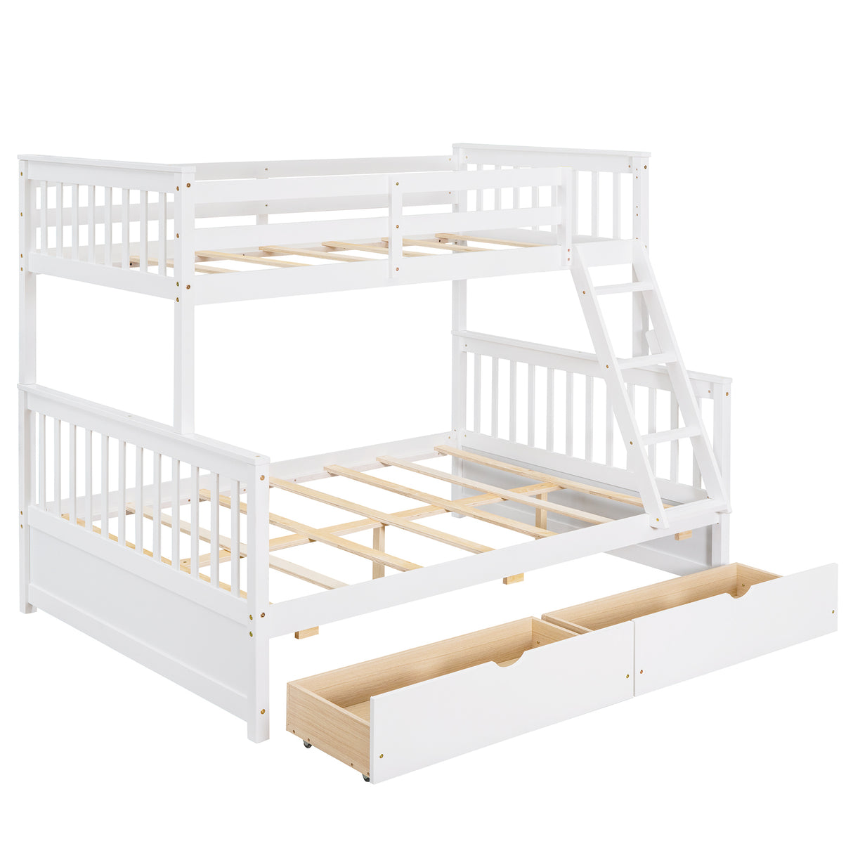 Twin-Over-Full Bunk Bed with Ladders and Two Storage Drawers (White) ( old sku:LT000165AAK) - Home Elegance USA