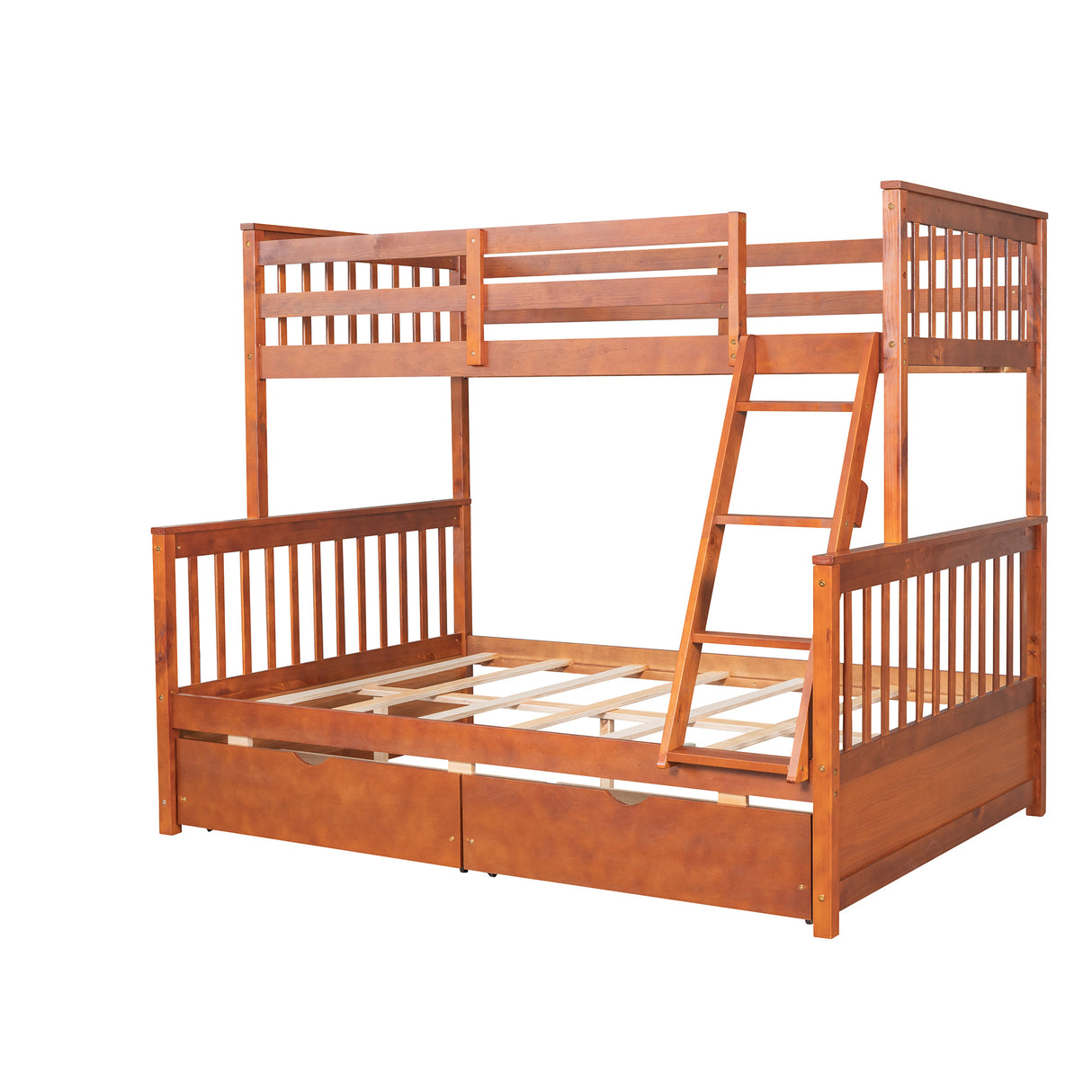 Twin-Over-Full Bunk Bed with Ladders and Two Storage Drawers (Walnut) ( old sku:LT000165AAD) - Home Elegance USA