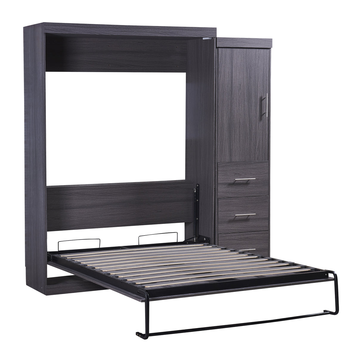 Full Size Murphy Bed with Wardrobe and Drawers, Storage Bed, can be Folded into a Cabinet, Gray - Home Elegance USA