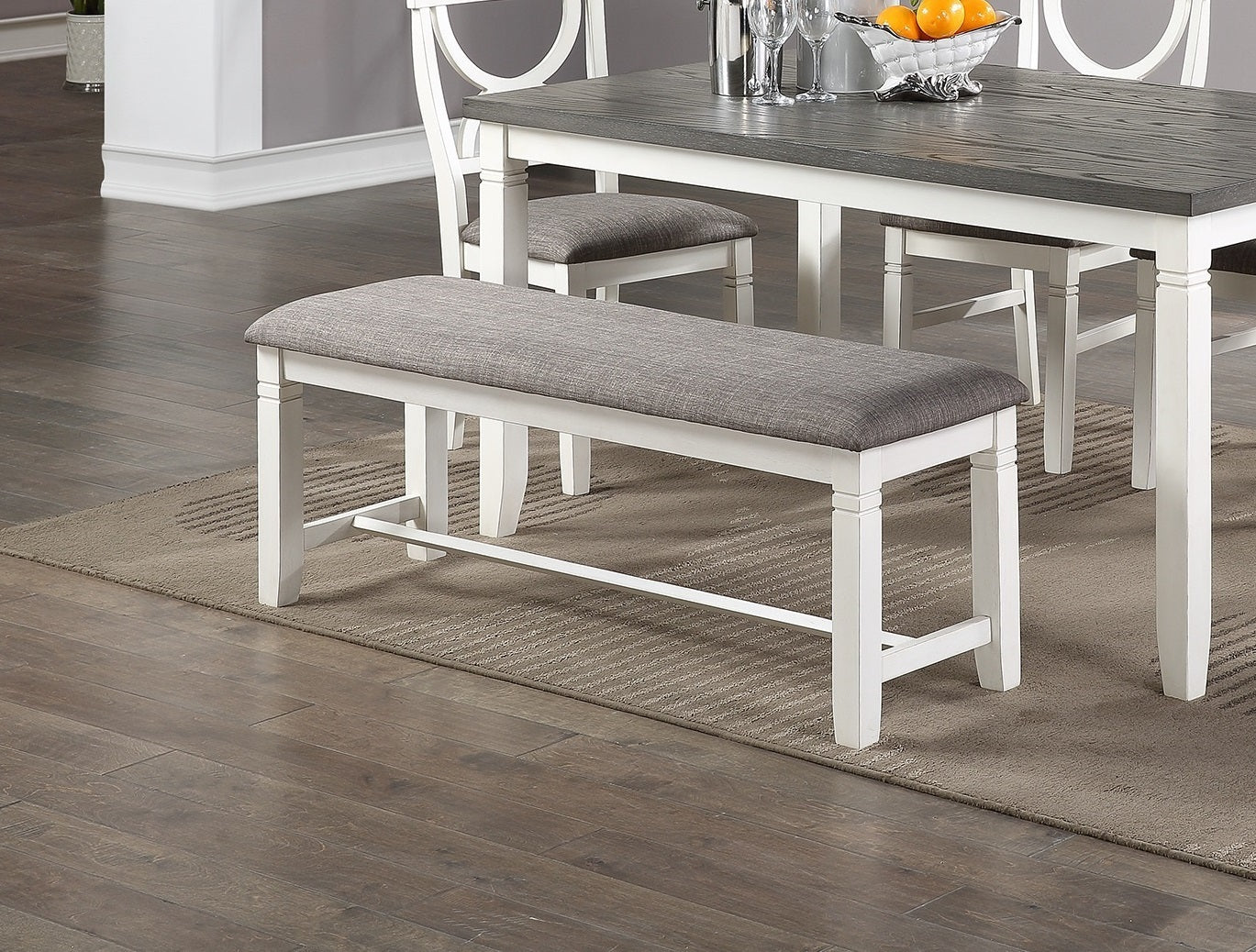 Dining Room Furniture White 6pc Dining Set Table 4 Side Chairs and A Bench Rubberwood MDF | Home Elegance USA