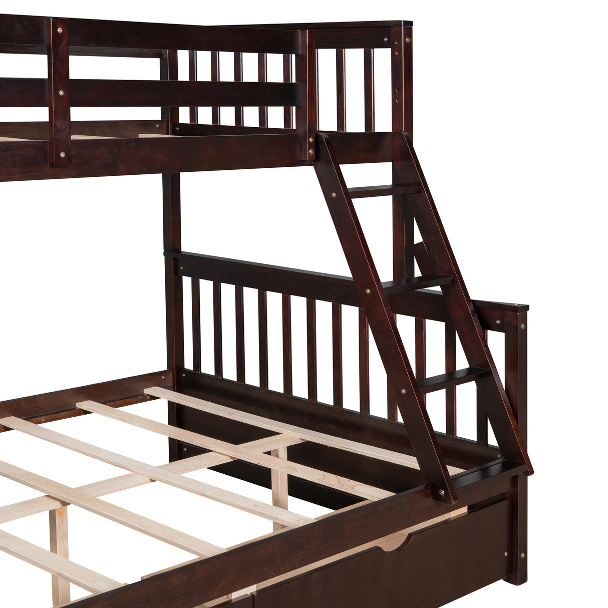 Twin-Over-Full Bunk Bed with Ladders and Two Storage Drawers(Espresso)( old sku:LT000165AAP) - Home Elegance USA