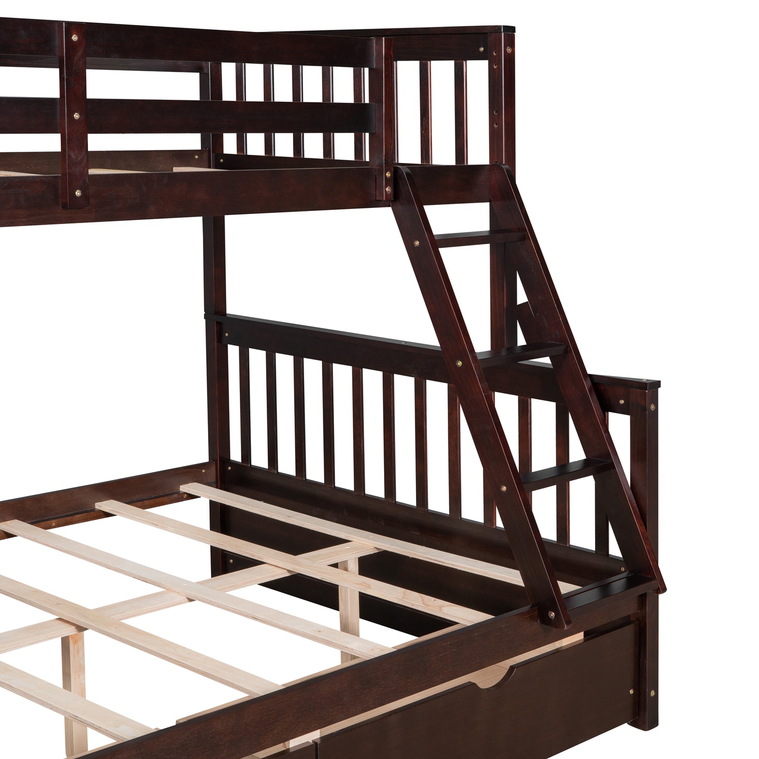 Twin-Over-Full Bunk Bed with Ladders and Two Storage Drawers(Espresso)( old sku:LT000165AAP) - Home Elegance USA