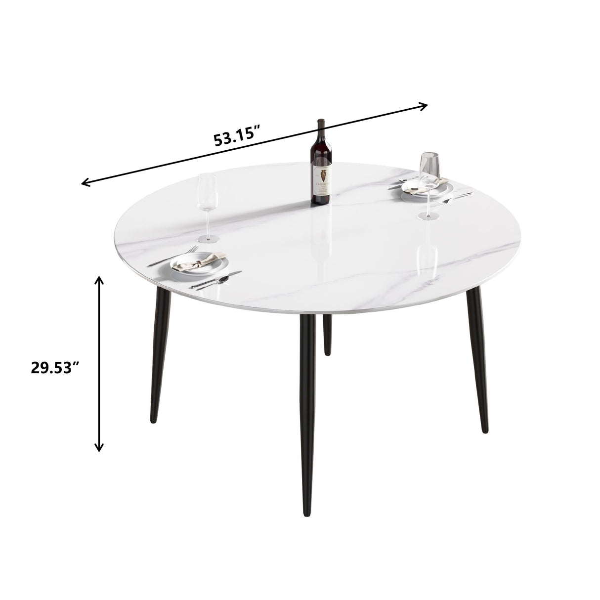 53.15"Modern man - made stone round black metal dining table - position for 6 people | Home Elegance USA