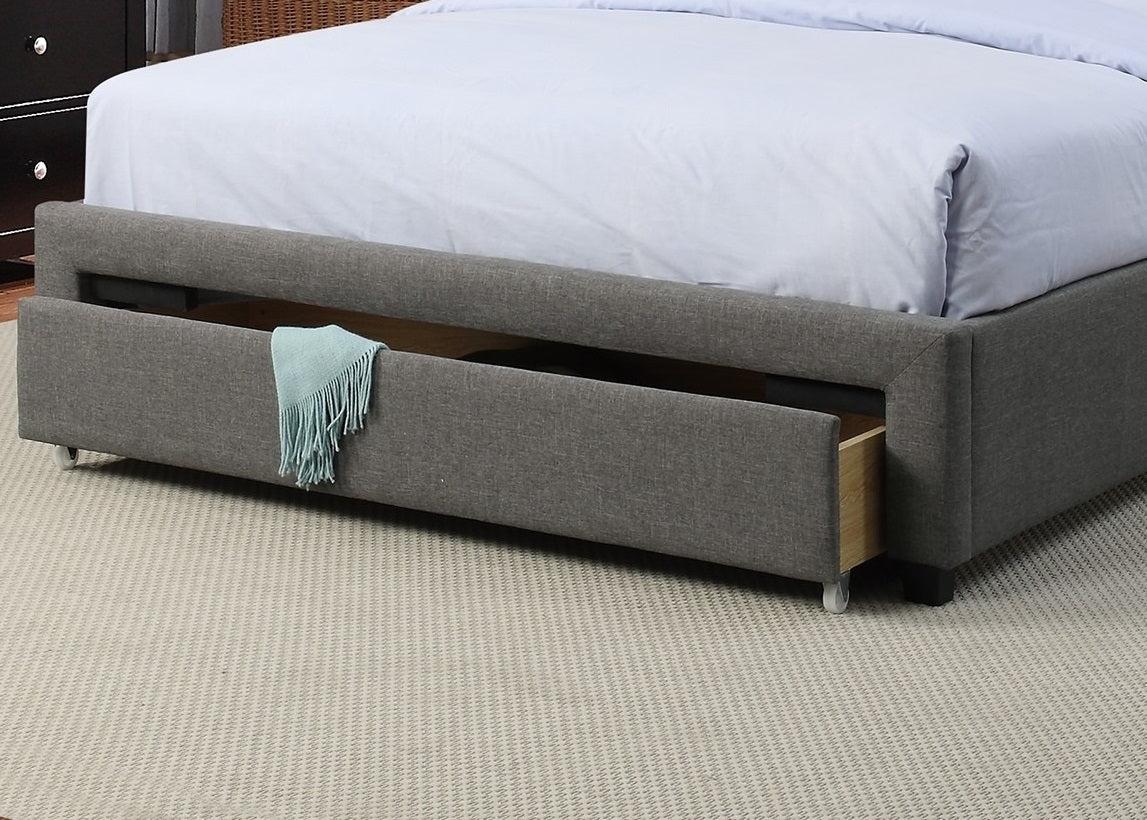 Bedroom Furniture Grey Polyfiber 1pc Queen Size Bed Tufted Headboard Storage Drawers Footboard | Home Elegance USA