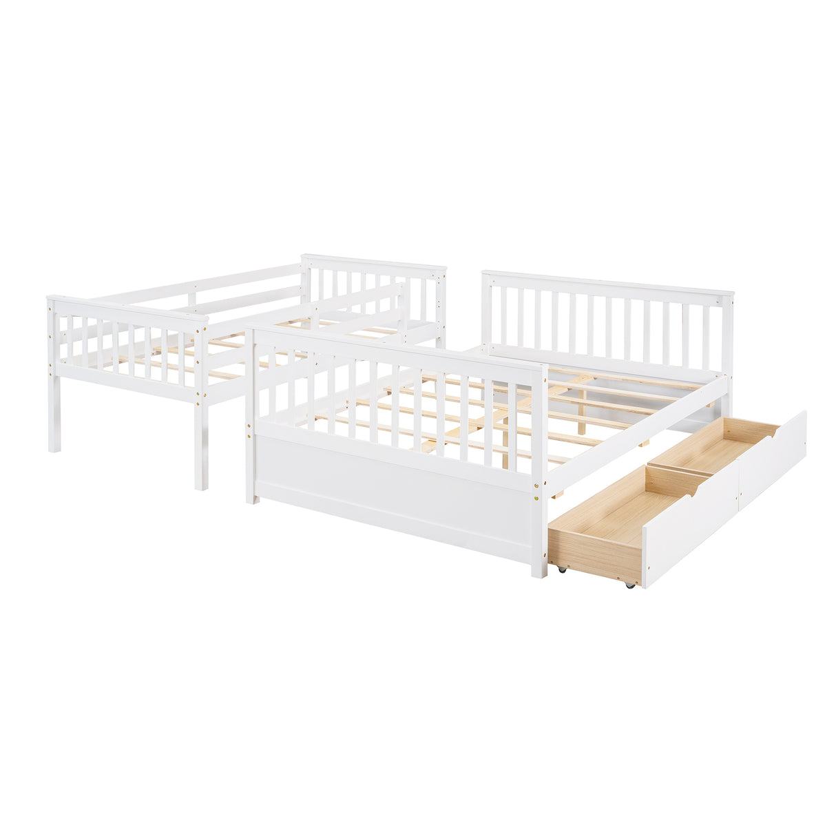 Twin-Over-Full Bunk Bed with Ladders and Two Storage Drawers (White) ( old sku:LT000165AAK) - Home Elegance USA