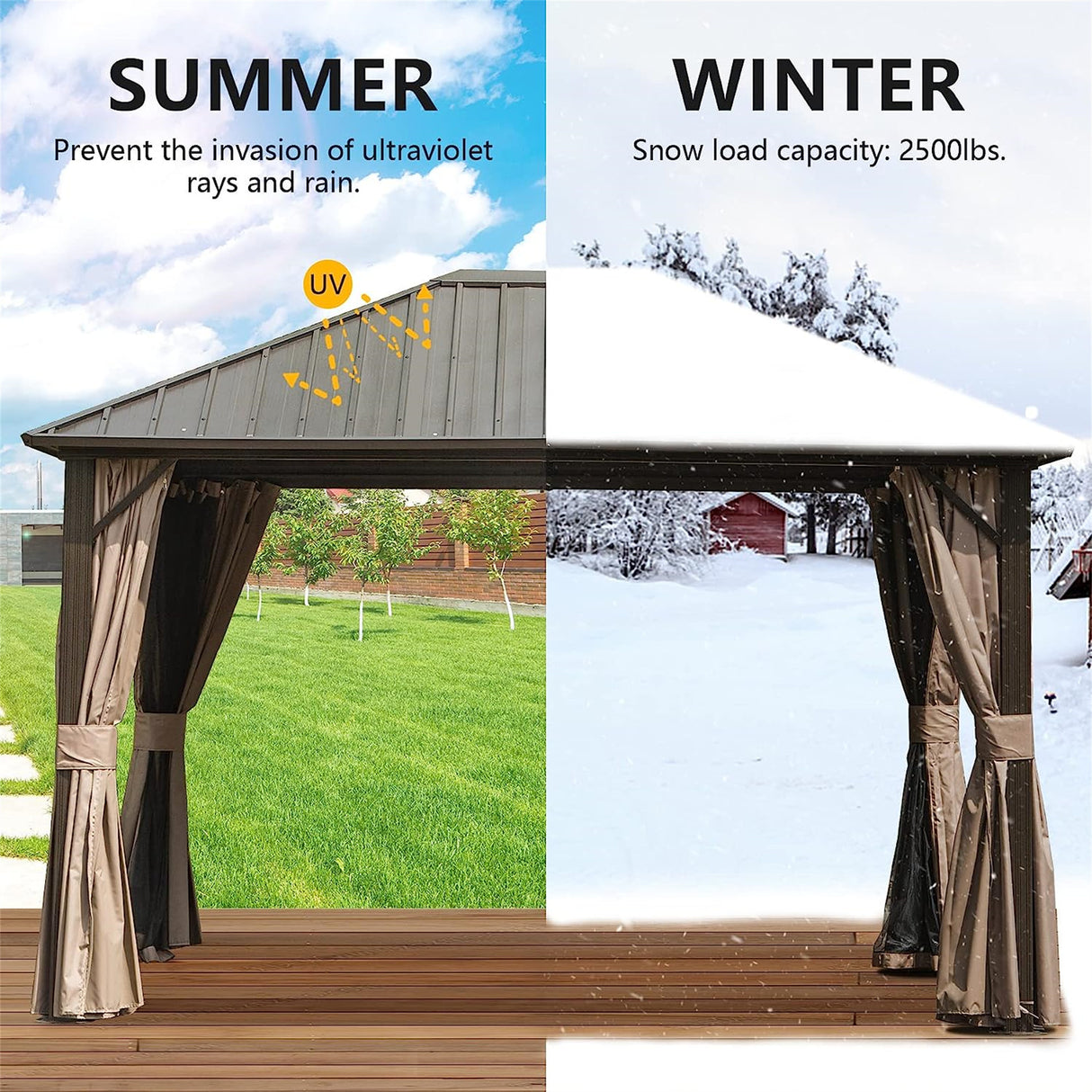 Dark Brown 10'x12' Outdoor Steel Roof Gazebo: Aluminum Frame, Netting & Curtains - Perfect for Garden, Patios, Lawns, Parties | Home Elegance USA