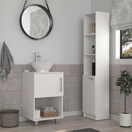 Dillon 2 Piece Bathroom Set, Leben Linen Cabinet + Pittsburgh Single Bathroom Vanity, White