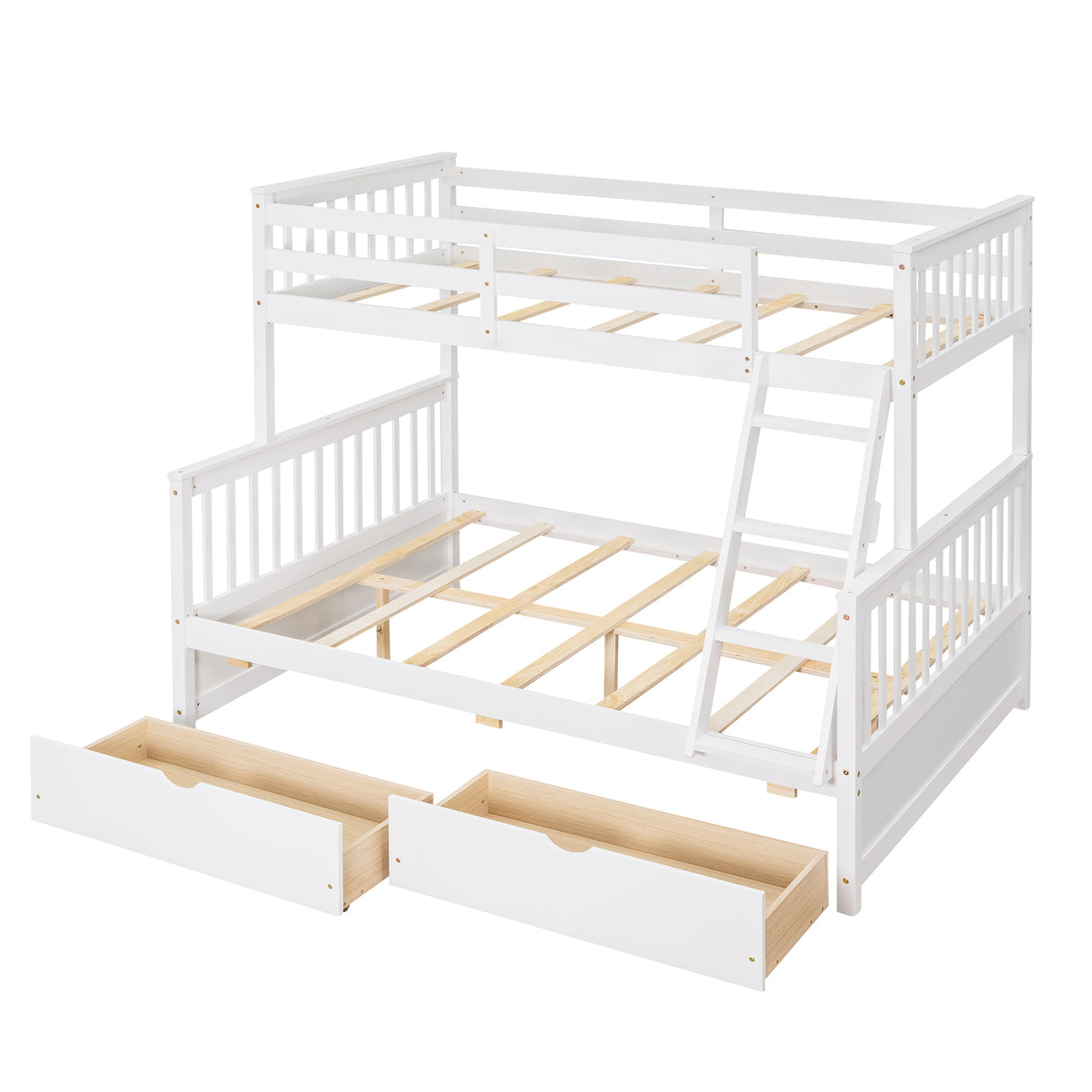 Twin-Over-Full Bunk Bed with Ladders and Two Storage Drawers (White) ( old sku:LT000165AAK) - Home Elegance USA