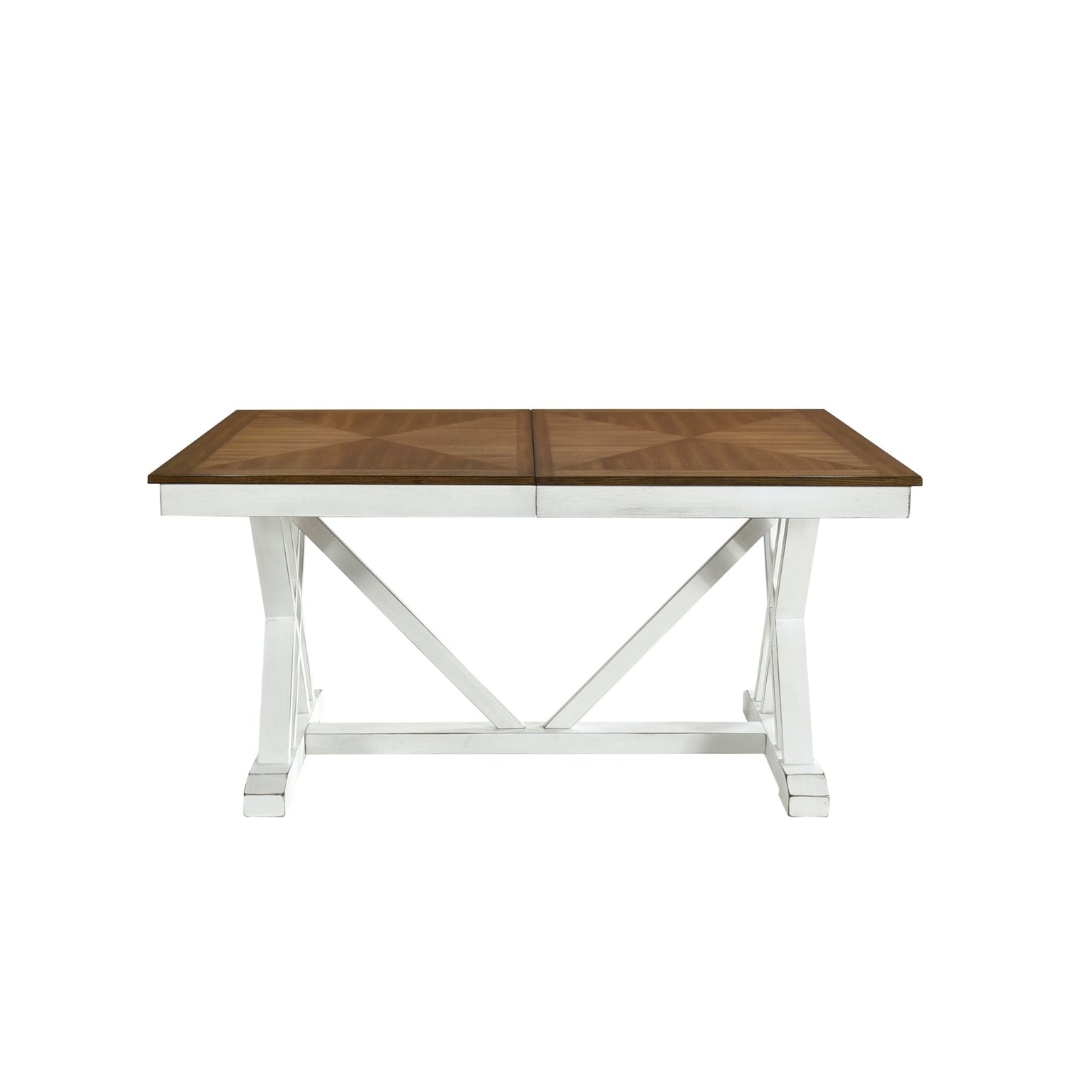 Modern Style White and Oak Finish 5pc Dining Set Table w Extension Leaf 4x Side Chairs Upholstered Seat Charming Traditional Dining Room Furniture - Home Elegance USA