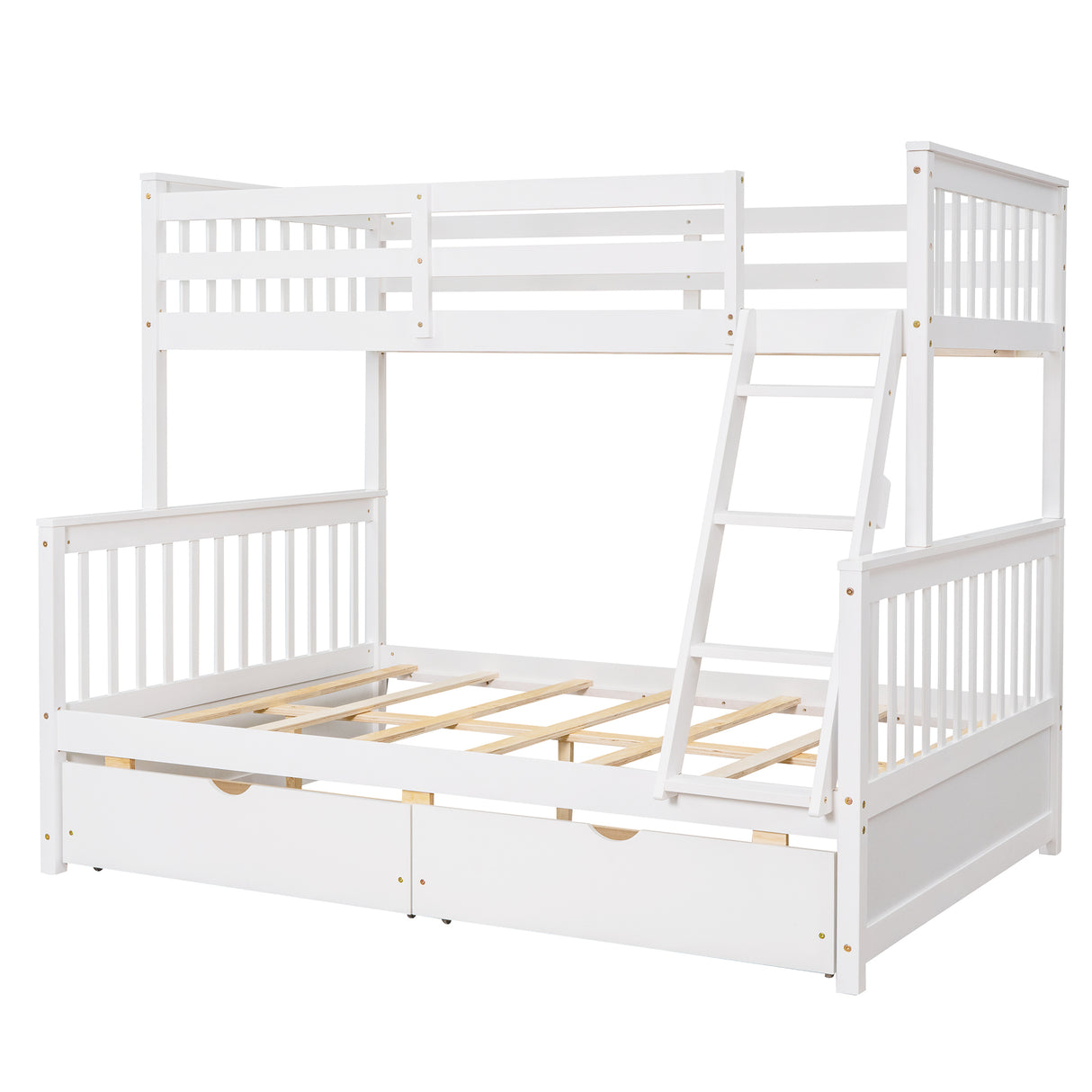 Twin-Over-Full Bunk Bed with Ladders and Two Storage Drawers (White) ( old sku:LT000165AAK) - Home Elegance USA