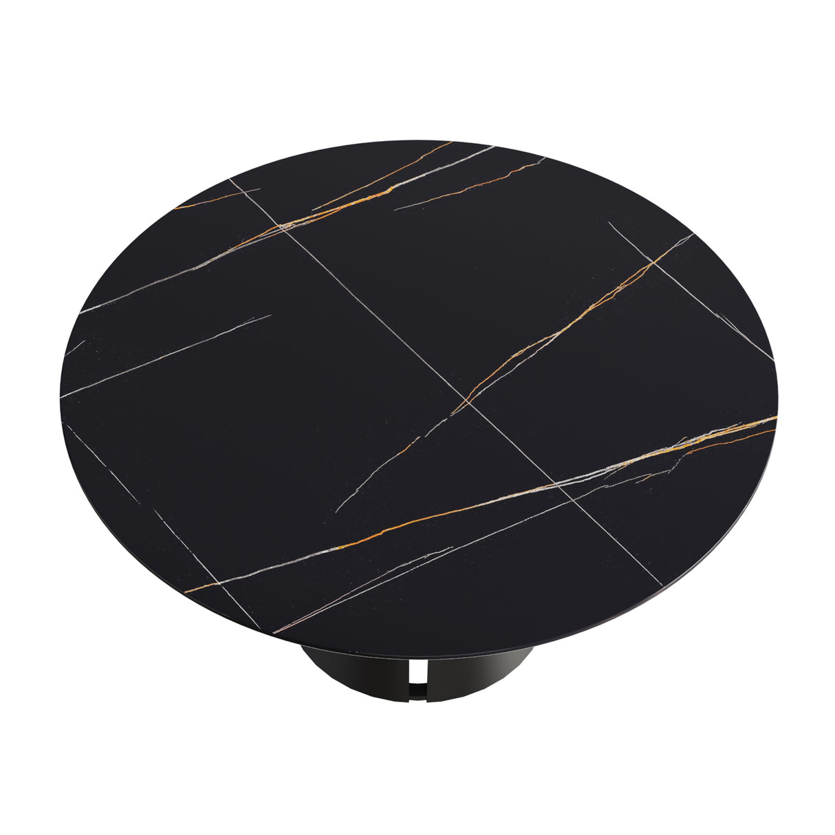 59.05"Modern artificial stone round black carbon steel base dining table - can accommodate 6 people | Home Elegance USA