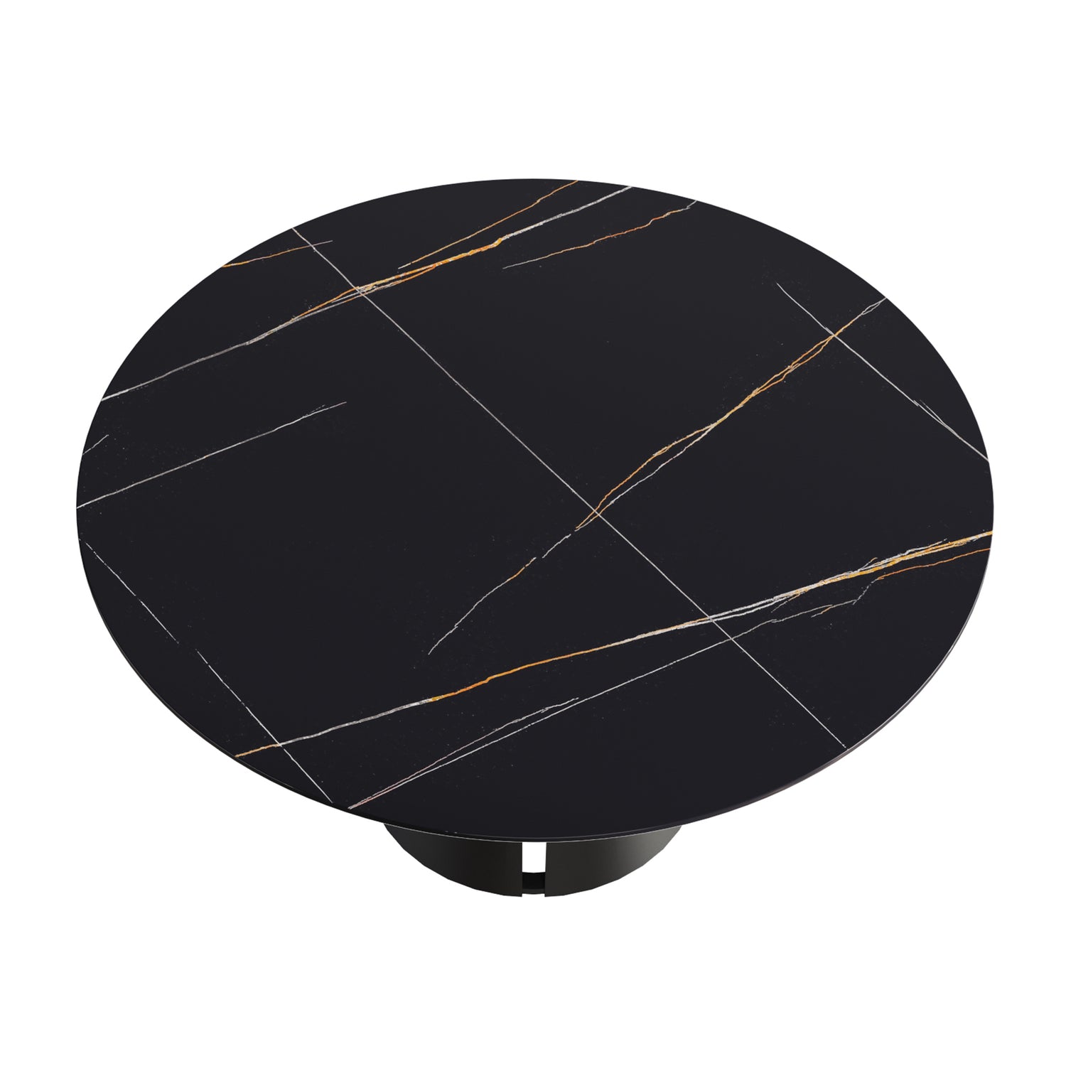 59.05"Modern artificial stone round black carbon steel base dining table - can accommodate 6 people | Home Elegance USA