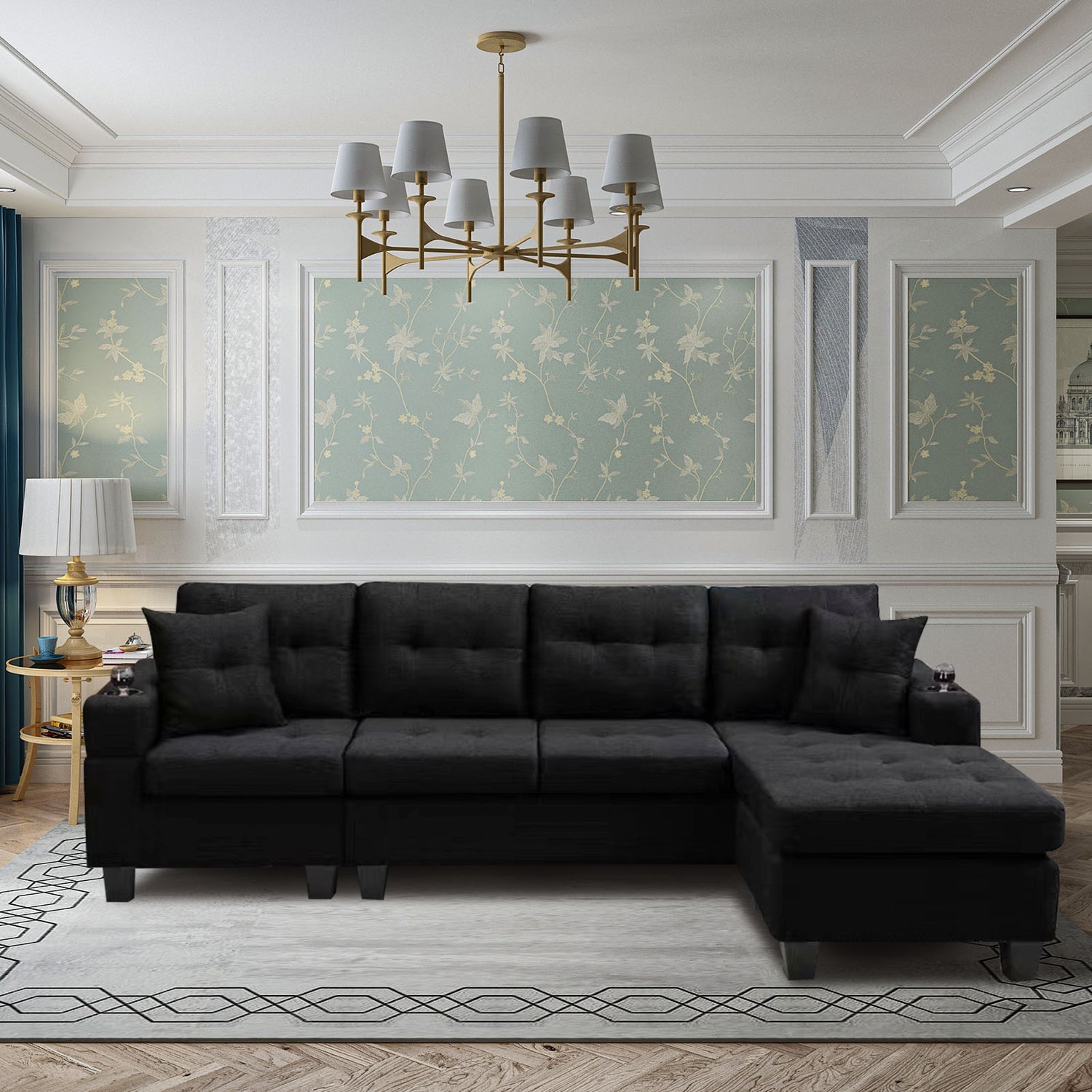 MEGA right sectional sofa with footrest, convertible corner sofa with armrest storage, living room and apartment sectional sofa, right chaise longue and grey