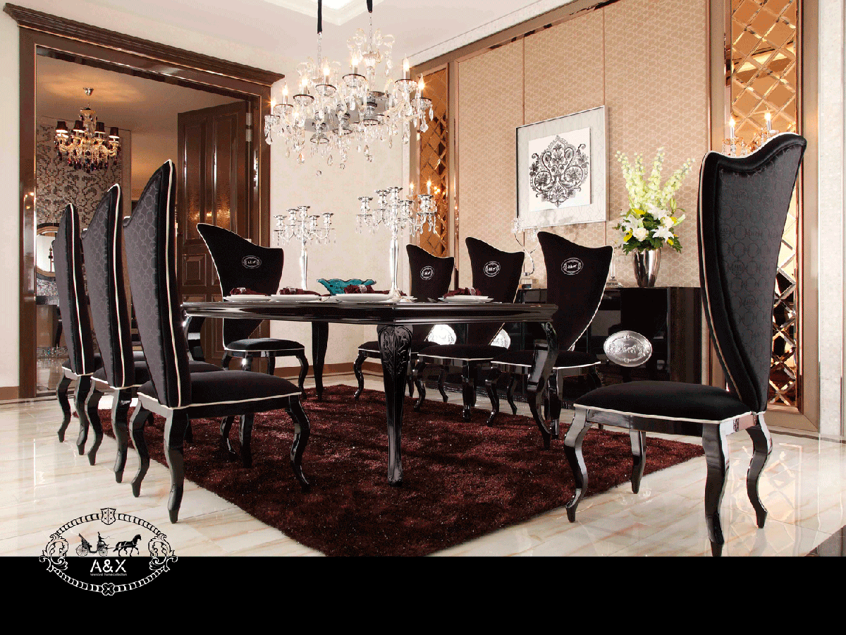 A&X Sovereign Transitional Black Crocodile Dining Table WBlack Gloss Legs Vgunrc830 - 220 - Blk | Home Elegance USA
