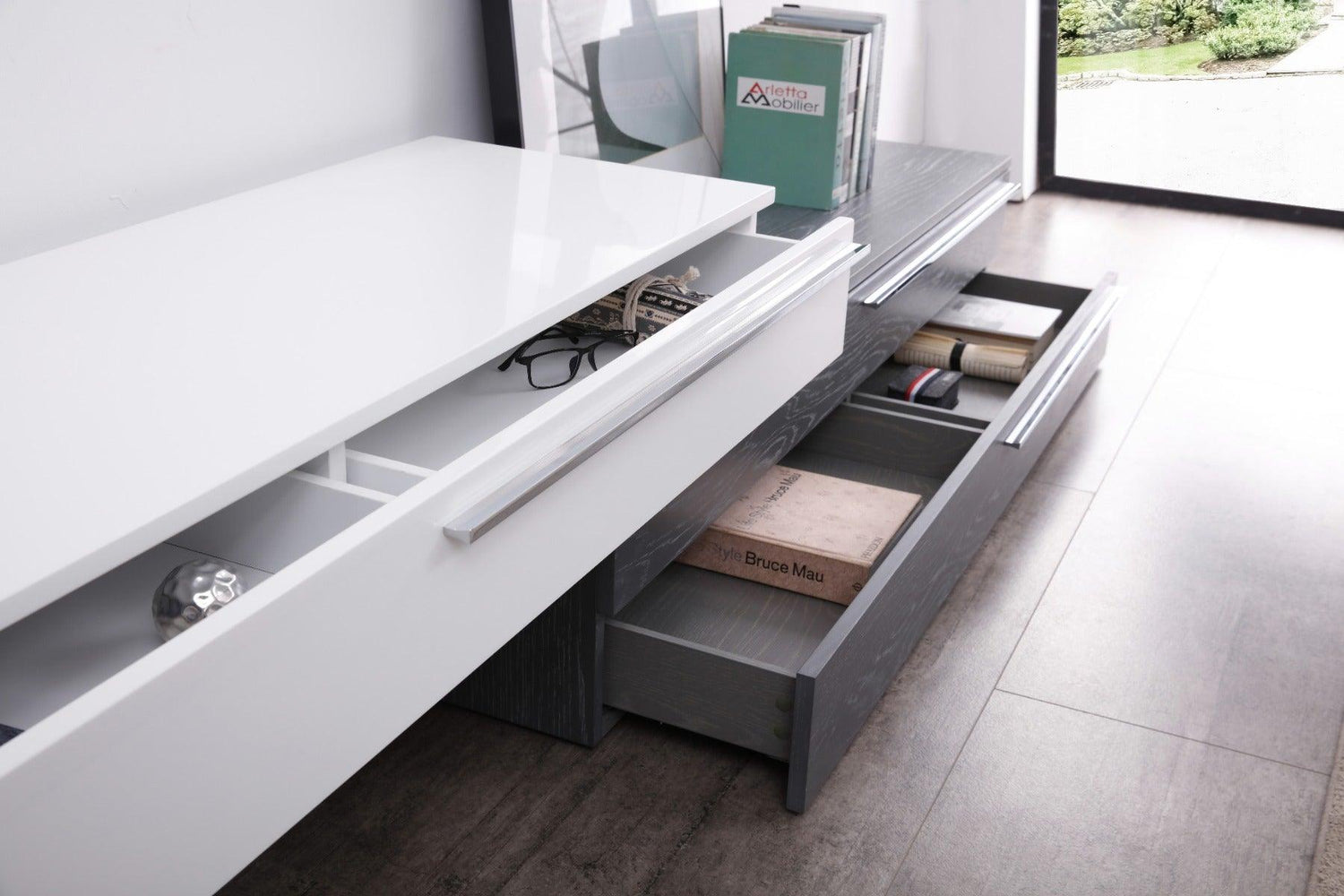 Ce Hudson Tv Base In Grey & White - 17475 - Gw | J&M | Home Elegance USA