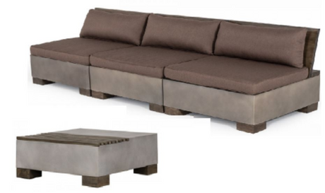 Vig Furniture Modrest Delaware - Modern Concrete Sofa Set with Square Coffee Table