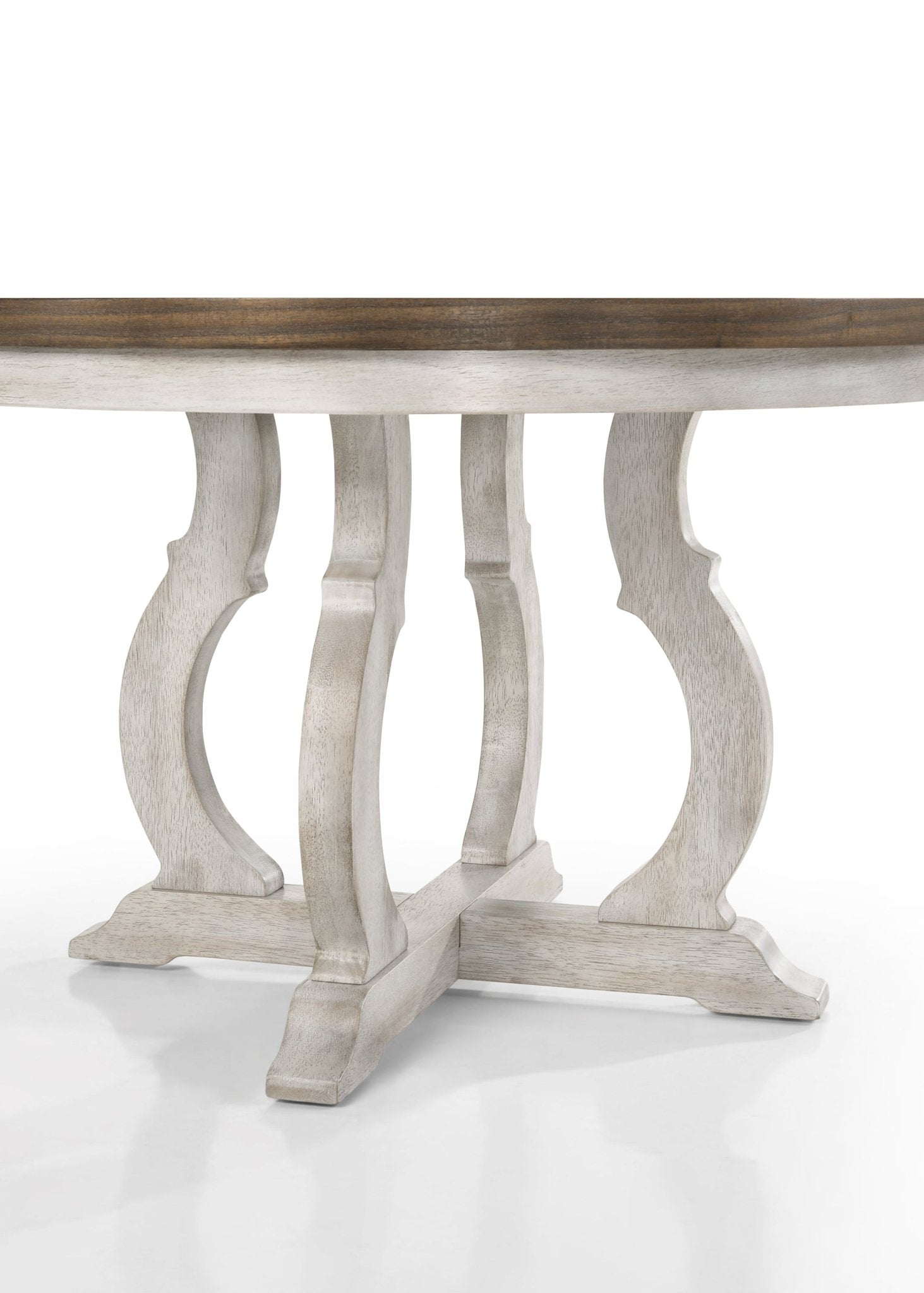 Havanna Vintage Walnut 5 Piece 47" Wide Contemporary Round Dining Table Set with Off White Fabric Chairs - Home Elegance USA