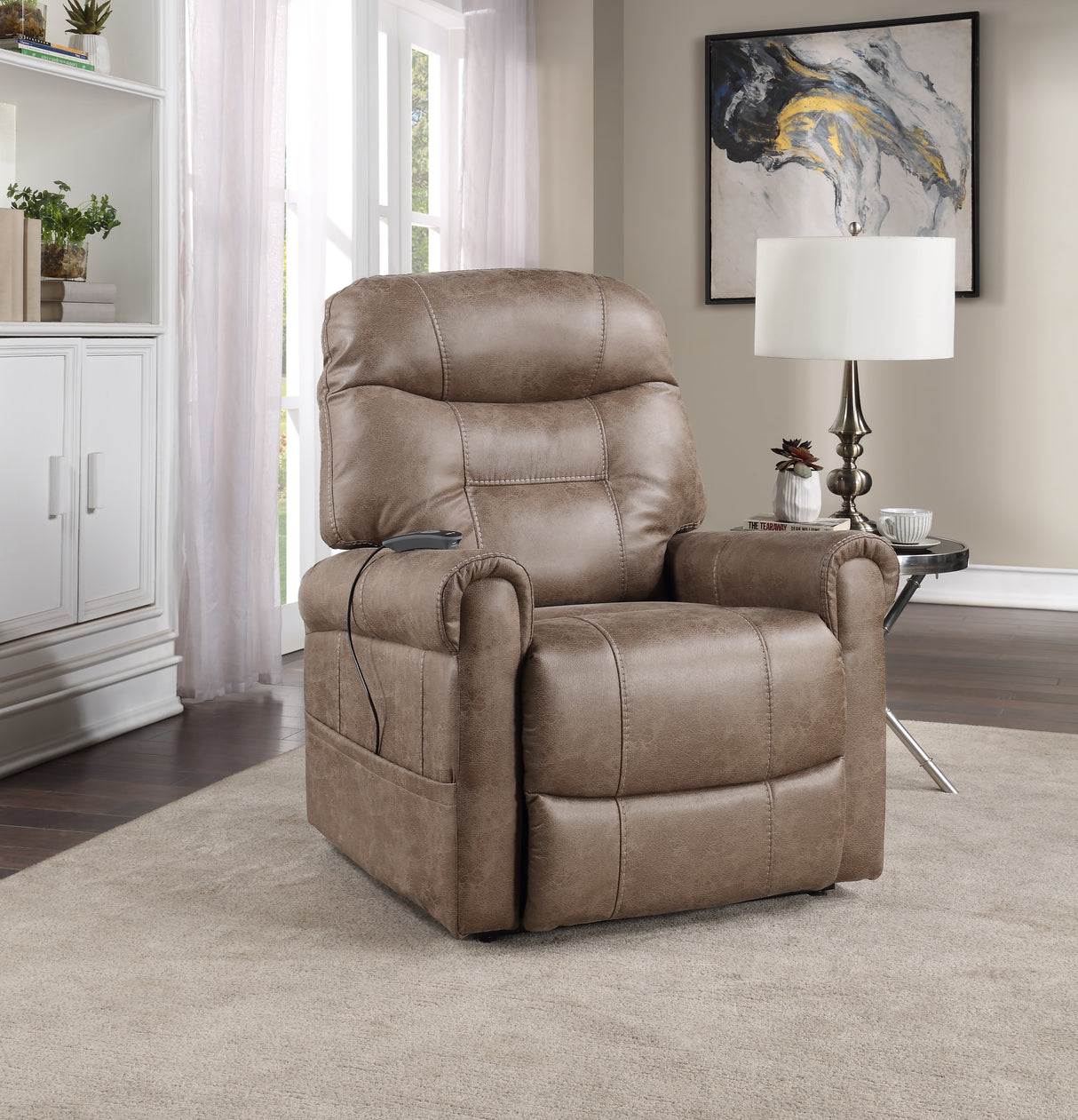Classic Rolled Arm Power Lift-Chair Recliner - Heat, Adjustable Massage - Plush Seating, High-Grade Polyester Fabric Home Elegance USA