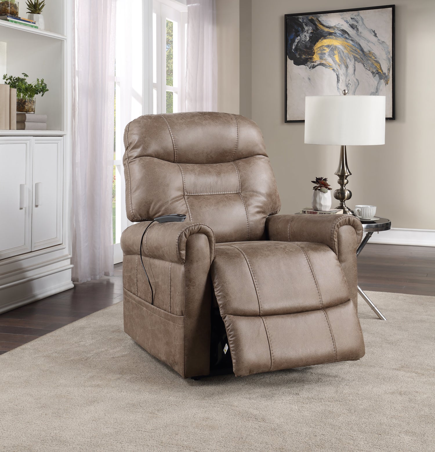 Classic Rolled Arm Power Lift-Chair Recliner - Heat, Adjustable Massage - Plush Seating, High-Grade Polyester Fabric Home Elegance USA