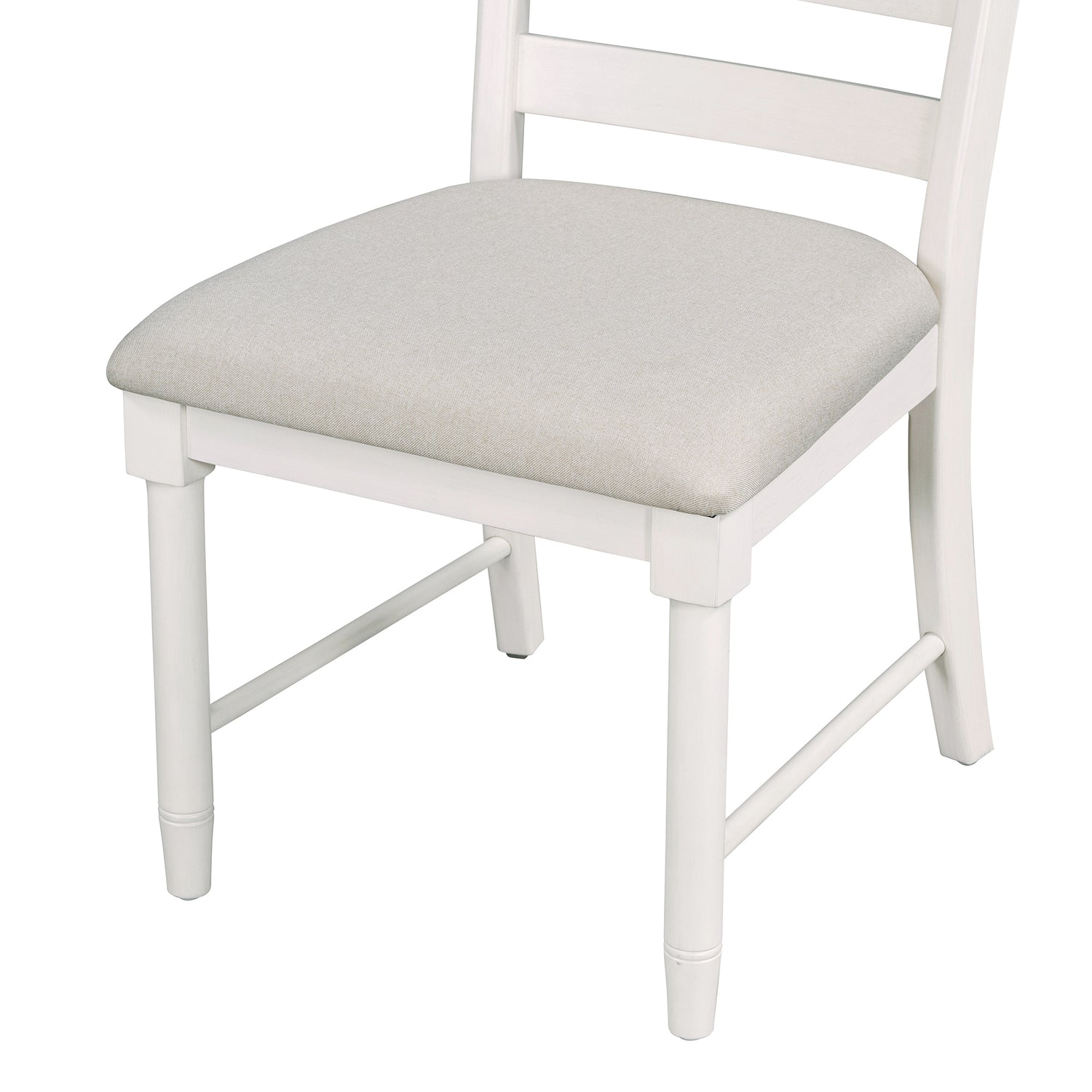 TREXM 5-Piece Retro Functional Dining Table Set Wood Round Extendable Dining Table and 4 Upholstered Dining Chairs (Off White) - Home Elegance USA