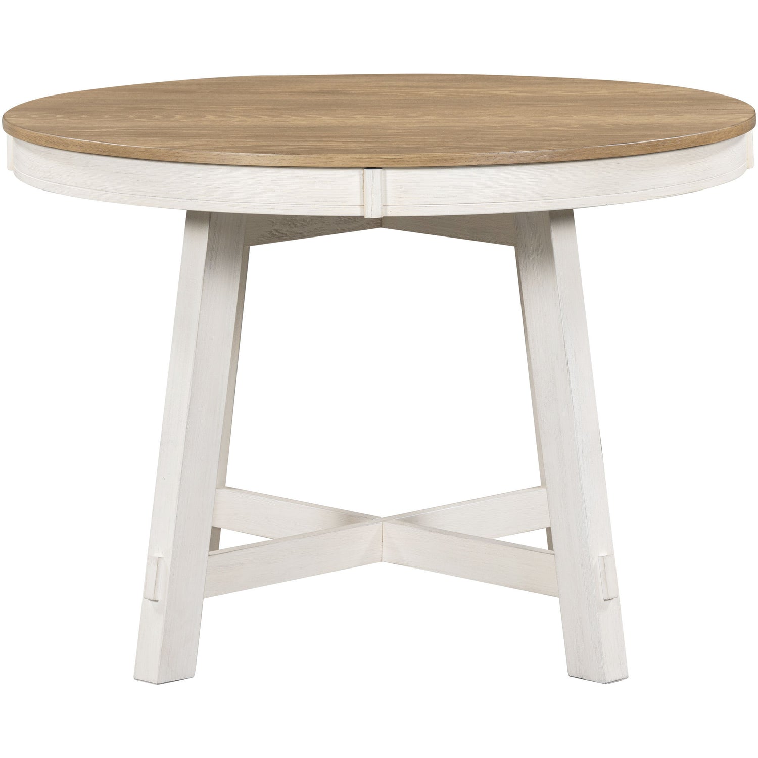 TREXM 5-Piece Farmhouse Dining Table Set Wood Round Extendable Dining Table and 4 Upholstered Dining Chairs (Oak Natural Wood + Antique White) - Home Elegance USA