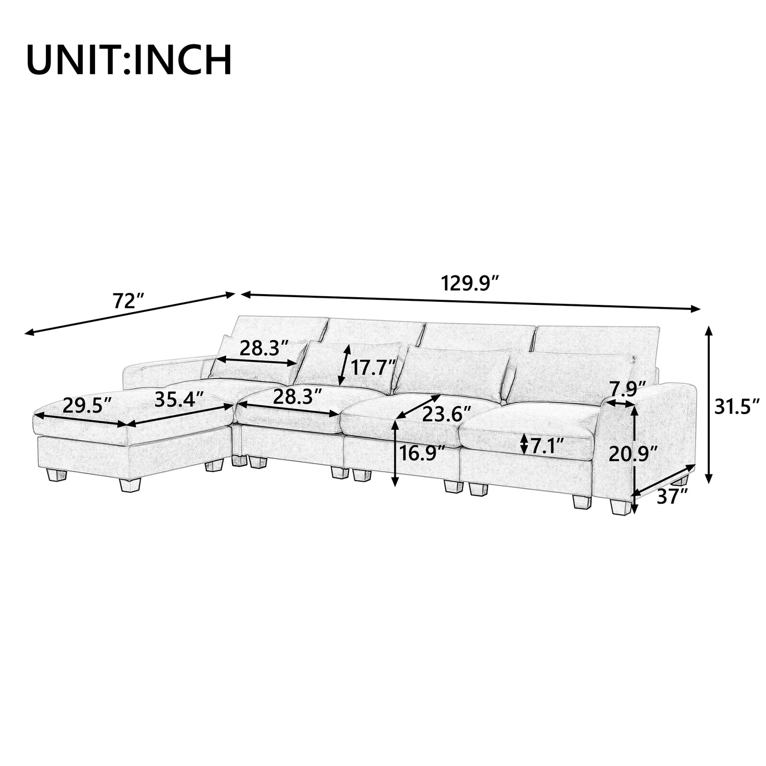 U_Style Modern Large L-Shape Feather Filled Sectional Sofa,  Convertible Sofa Couch with Reversible Chaise for Living Room - Home Elegance USA