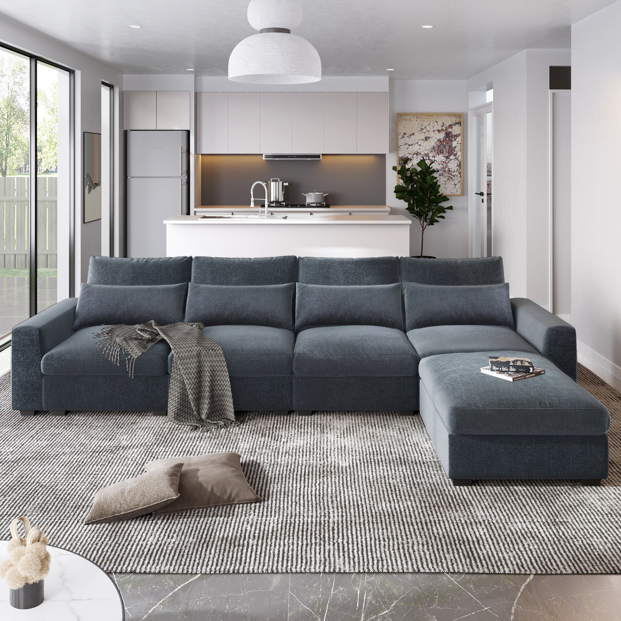 U_Style Modern Large L-Shape Feather Filled Sectional Sofa,  Convertible Sofa Couch with Reversible Chaise for Living Room - Home Elegance USA