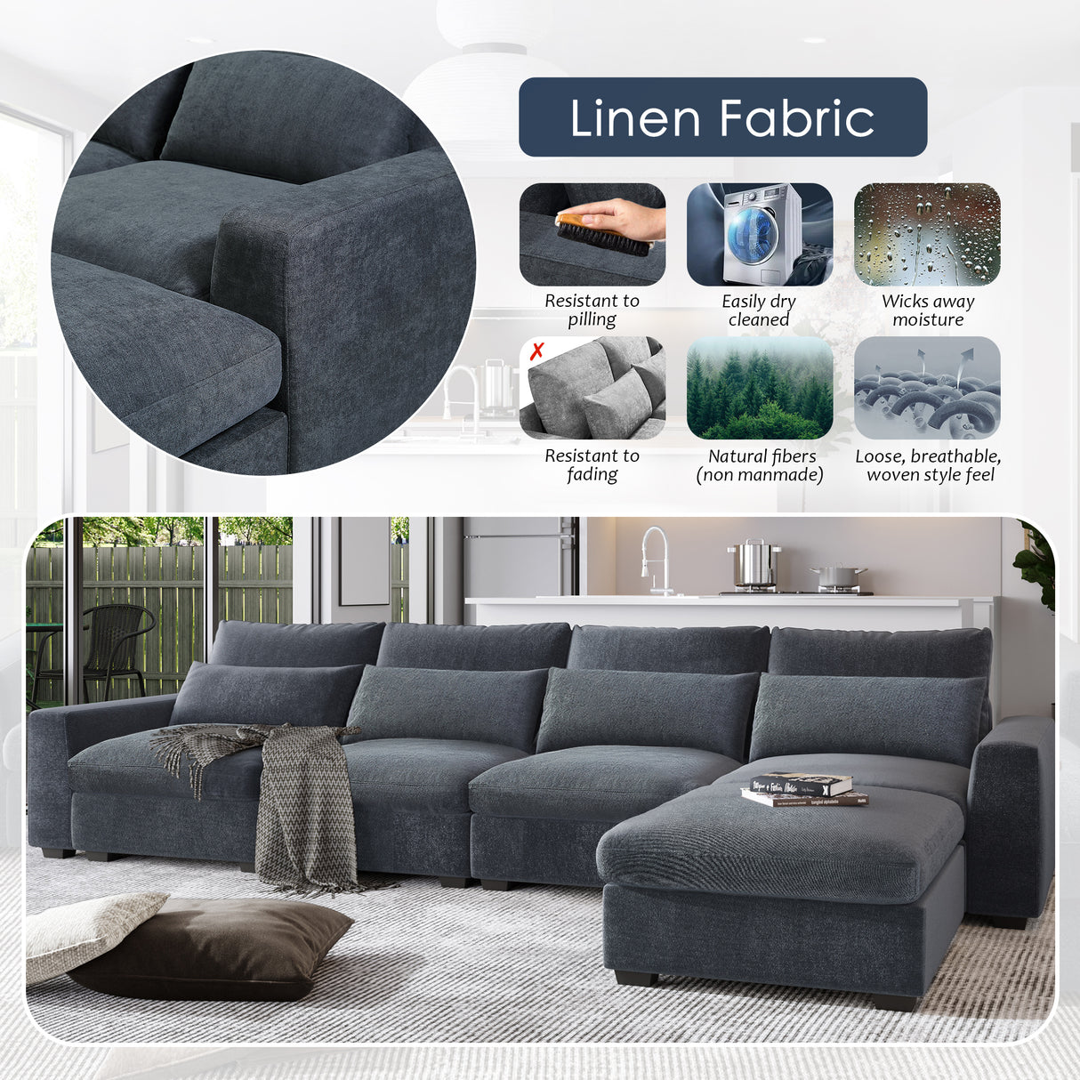 U_Style Modern Large L-Shape Feather Filled Sectional Sofa,  Convertible Sofa Couch with Reversible Chaise for Living Room - Home Elegance USA