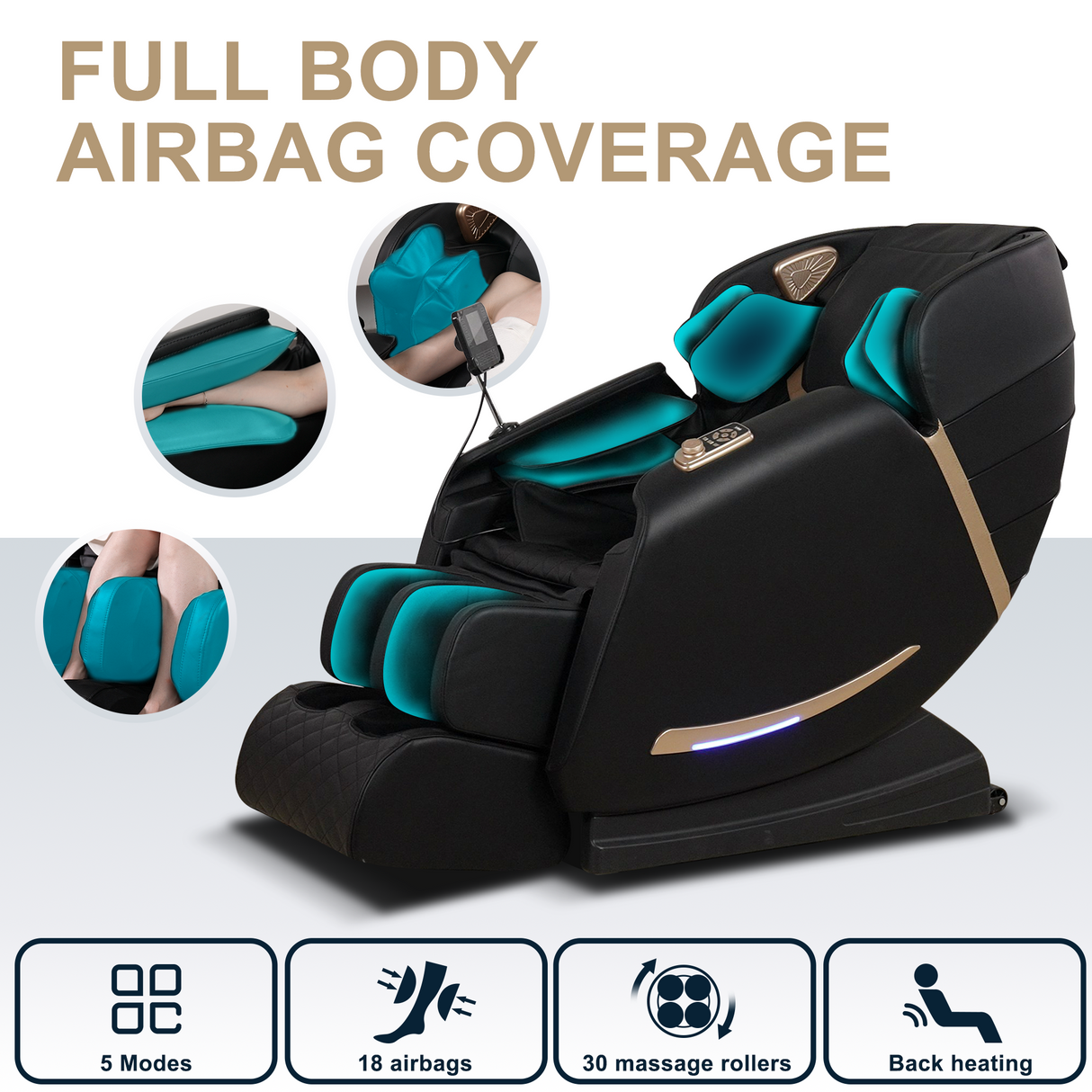 Full Body Massage Chair With Zero Gravity Recliner,with two control panel: Smart large screen & Rotary switch,spot kneading and Heating,Airbag coverage,Suitable for Home Office Home Elegance USA