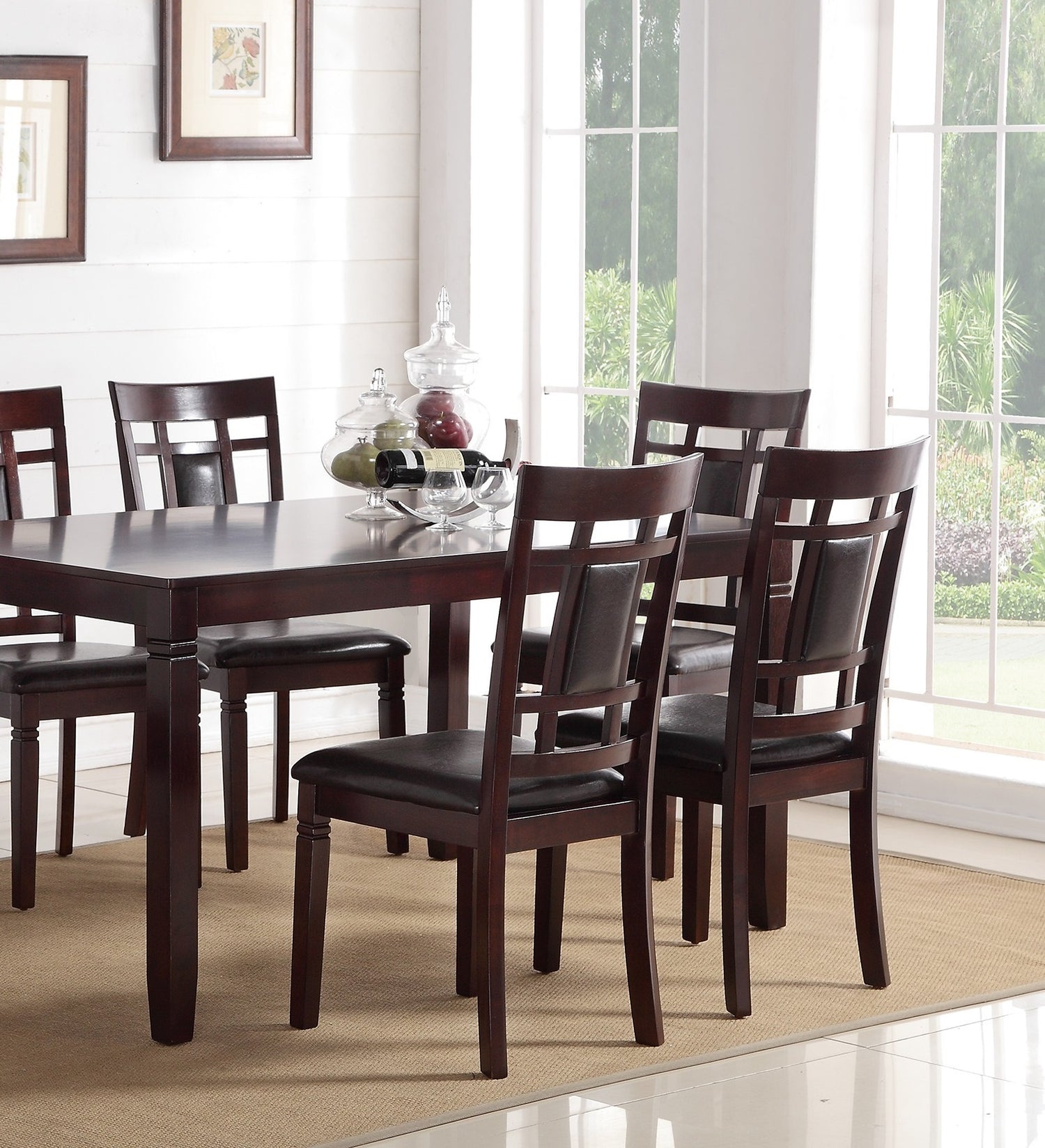 Modern Contemporary 7pc Dining Set Espresso Finish Unique Eyelet Back 6x Side Chairs Cushion Seats Dining Room Furniture - Home Elegance USA