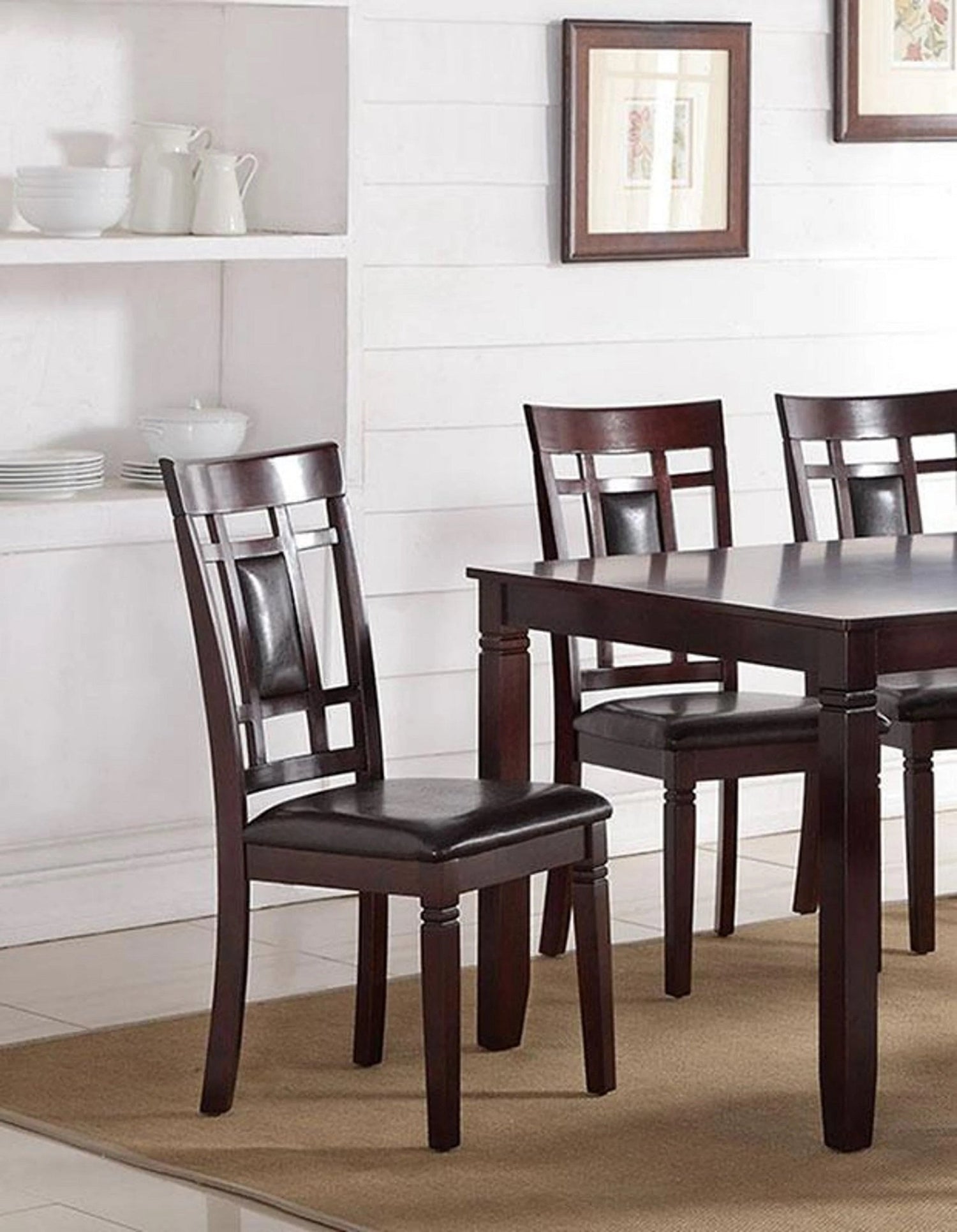 Modern Contemporary 7pc Dining Set Espresso Finish Unique Eyelet Back 6x Side Chairs Cushion Seats Dining Room Furniture - Home Elegance USA