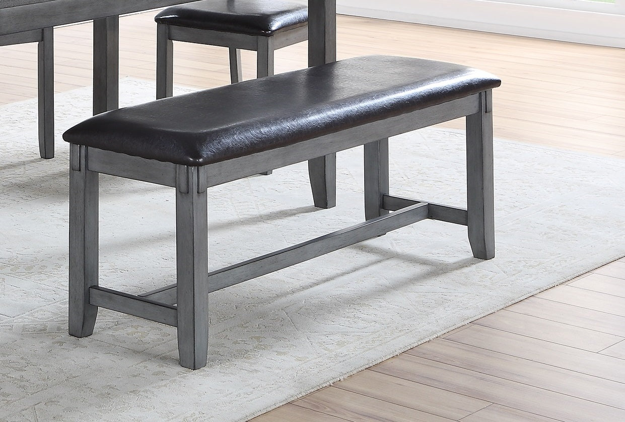 Dining Room Furniture Casual Modern 6pc Set Dining Table 4x Side Chairs and A Bench Rubberwood and Birch veneers Gray Finish | Home Elegance USA